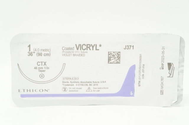 Ethicon J371 1 Coated VICRYL CTX 48 mm 1/2c Taper, 36inch (x)