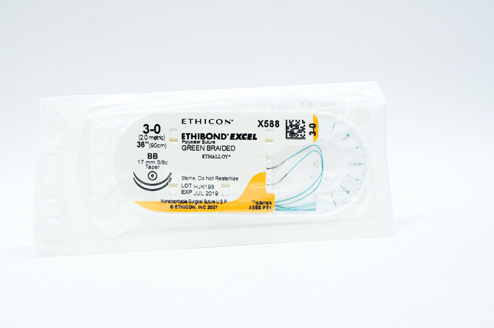Ethicon X588 3-0 ETHIBOND EXCEL, BB, 17mm 3/8c Taper, 36inch (x) - Lot of 36