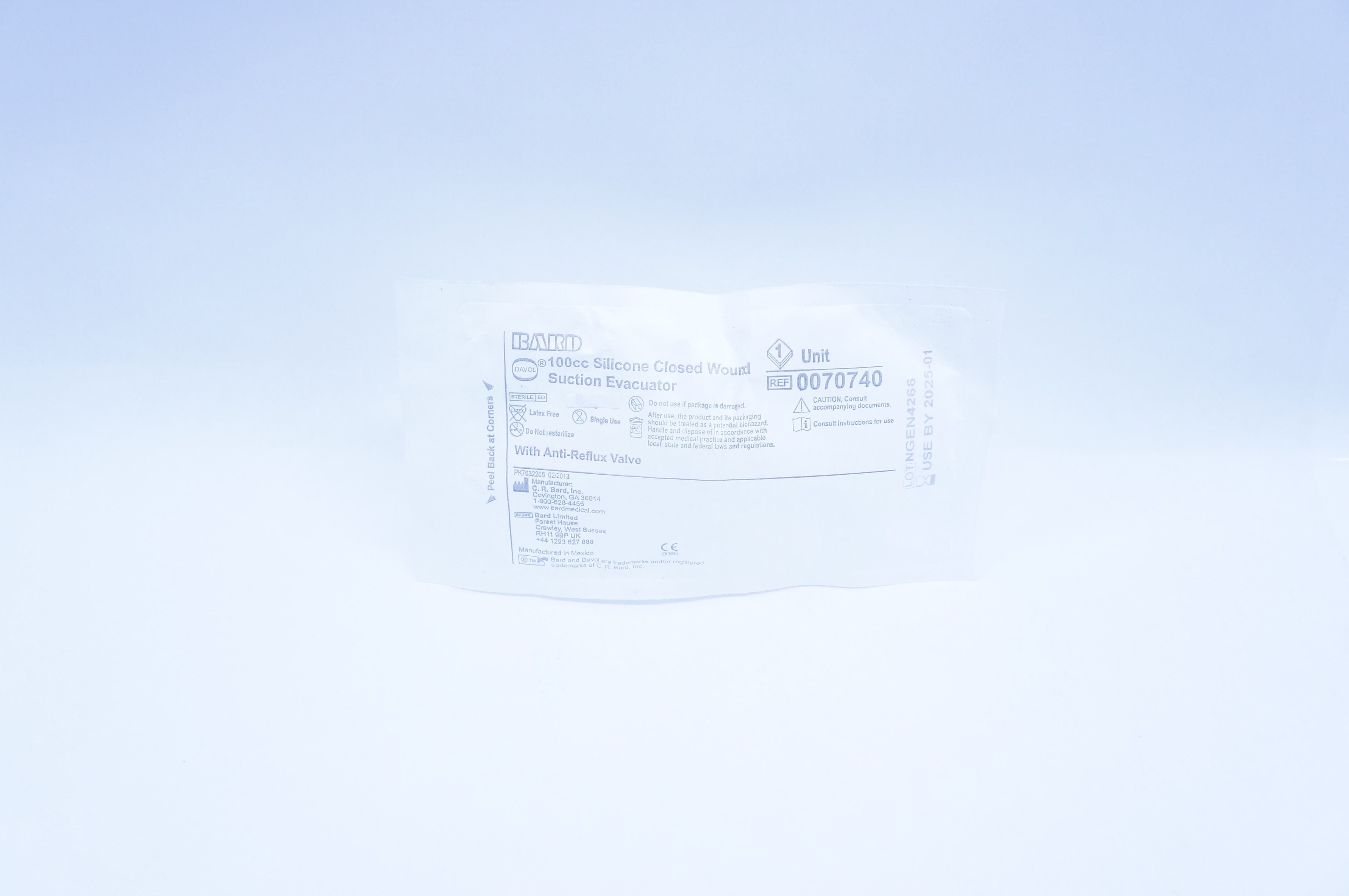 Bard 0070740 Davol 100cc Silicone Closed Wound Suction Evacuator