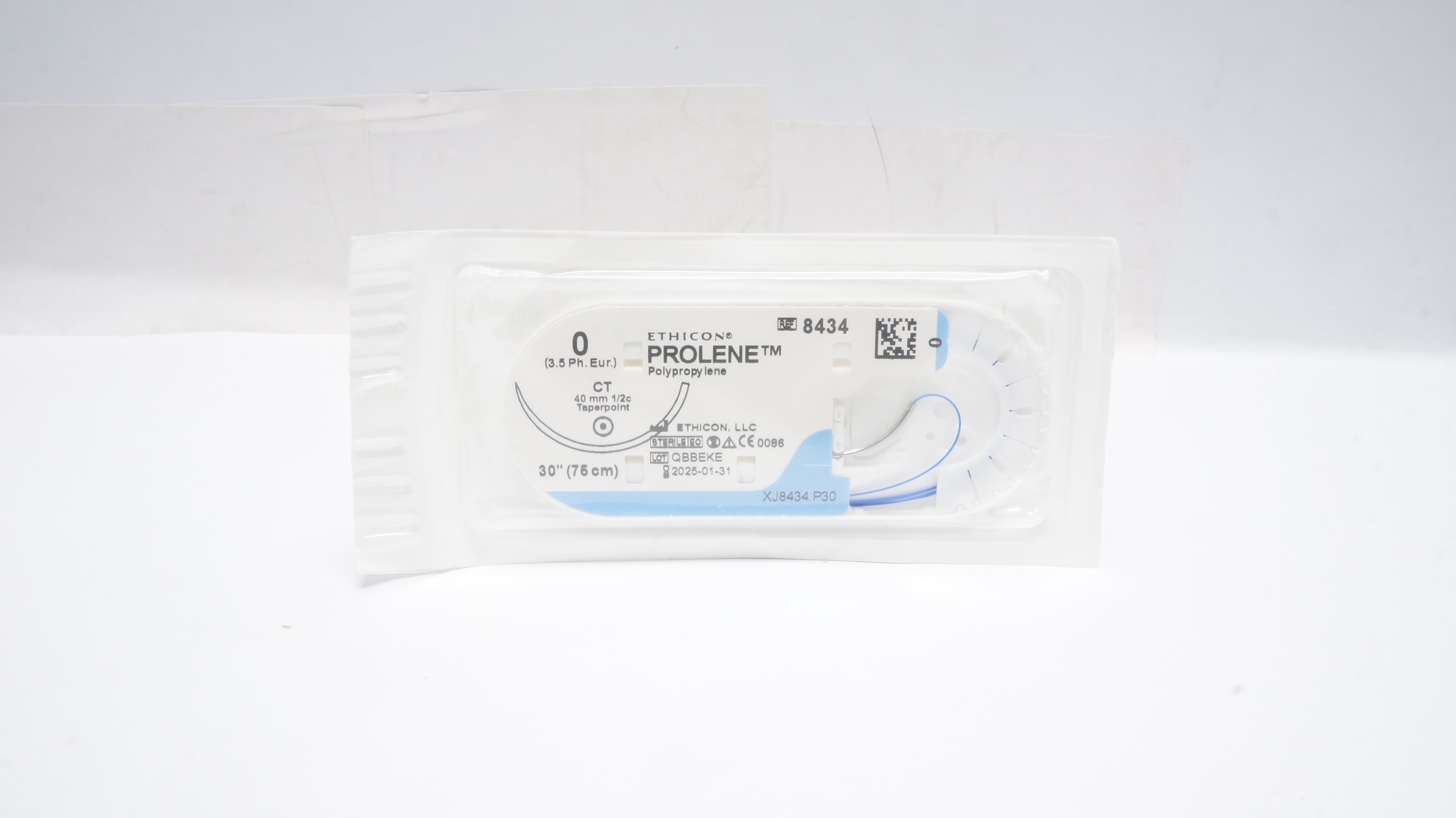 Ethicon 8434 0 Prolene Stre Blue Monofilament CT 40mm 1/2c Taper, 30inch (x)