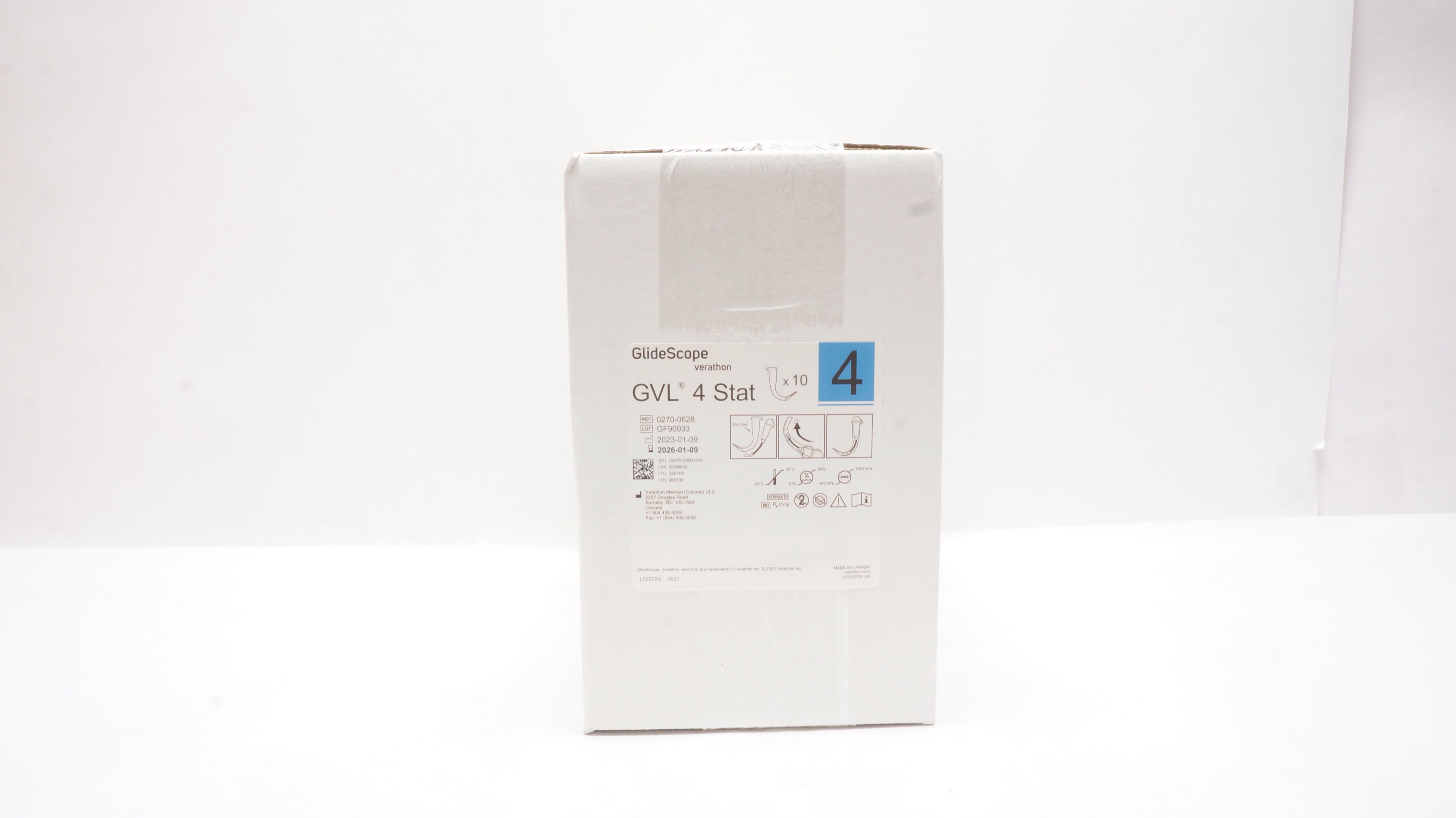 GlideScope 0270-0628 Verathon  GVL 4 Stat - Box of 10