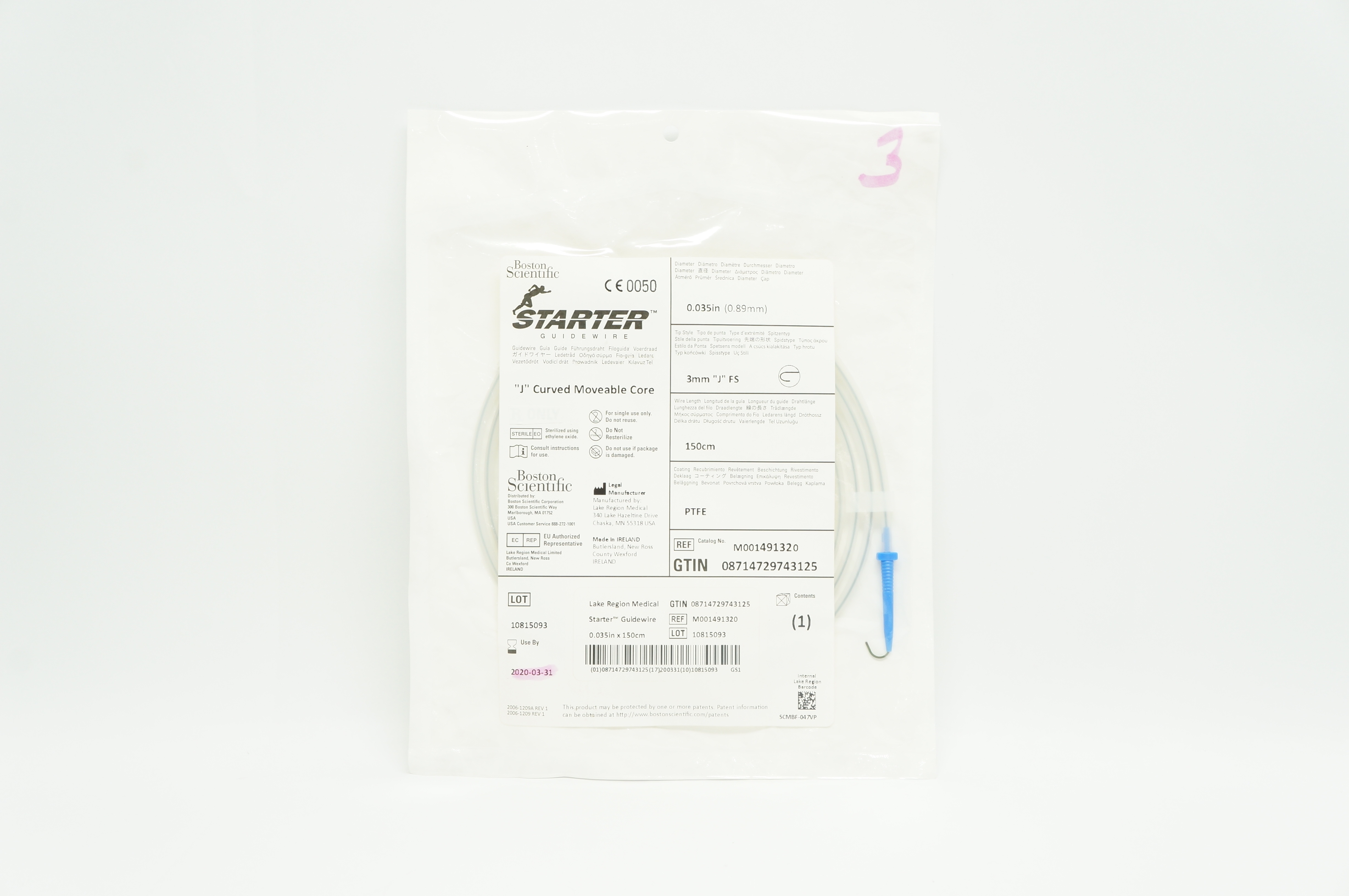 Boston Scientific M001491320 Starter J Curved Moveable Core 0.035in. x 15cm (x)