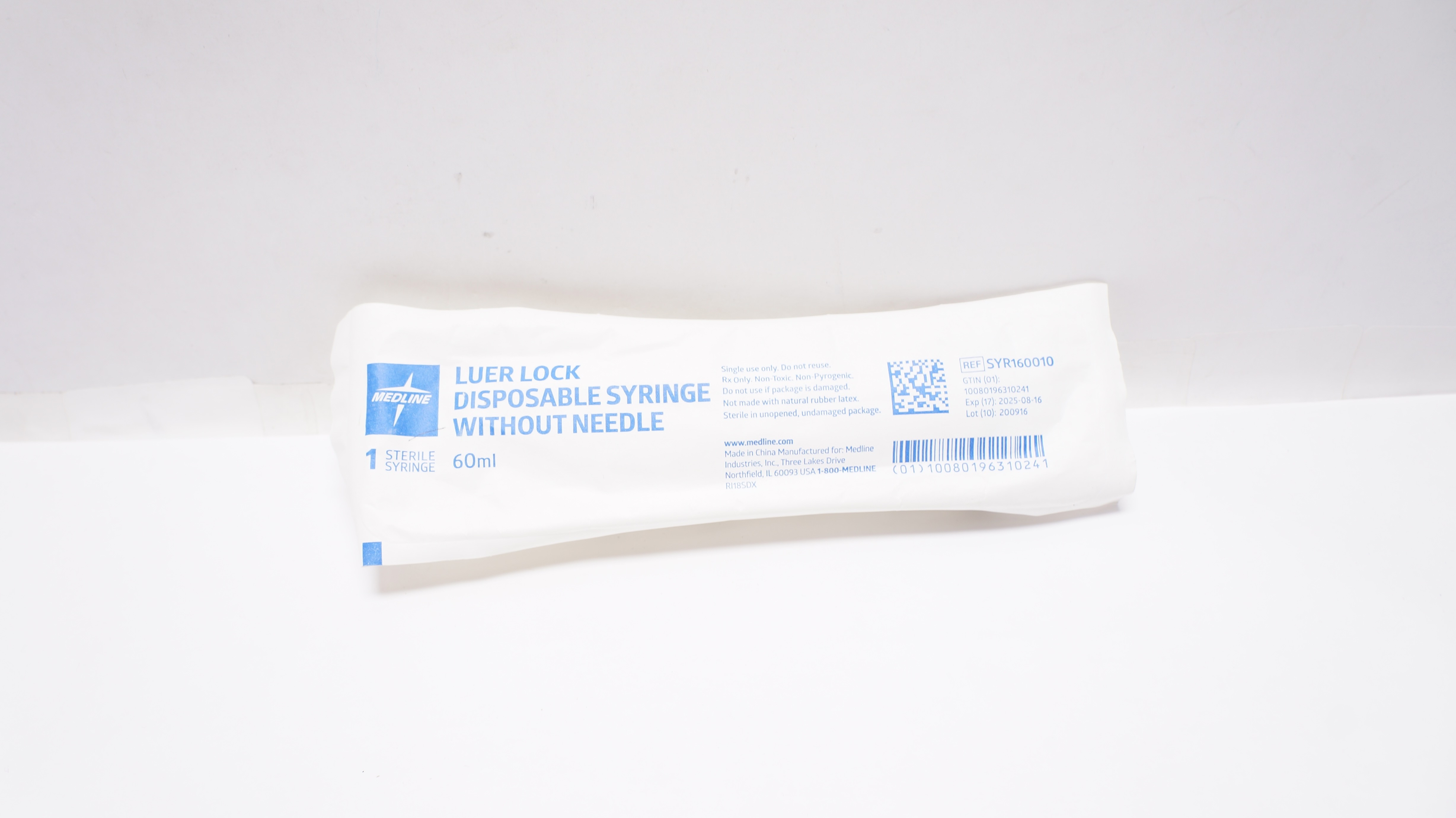 Medline SYR160010 Luer Lock Disposable Syringe Without Ndle 60ml