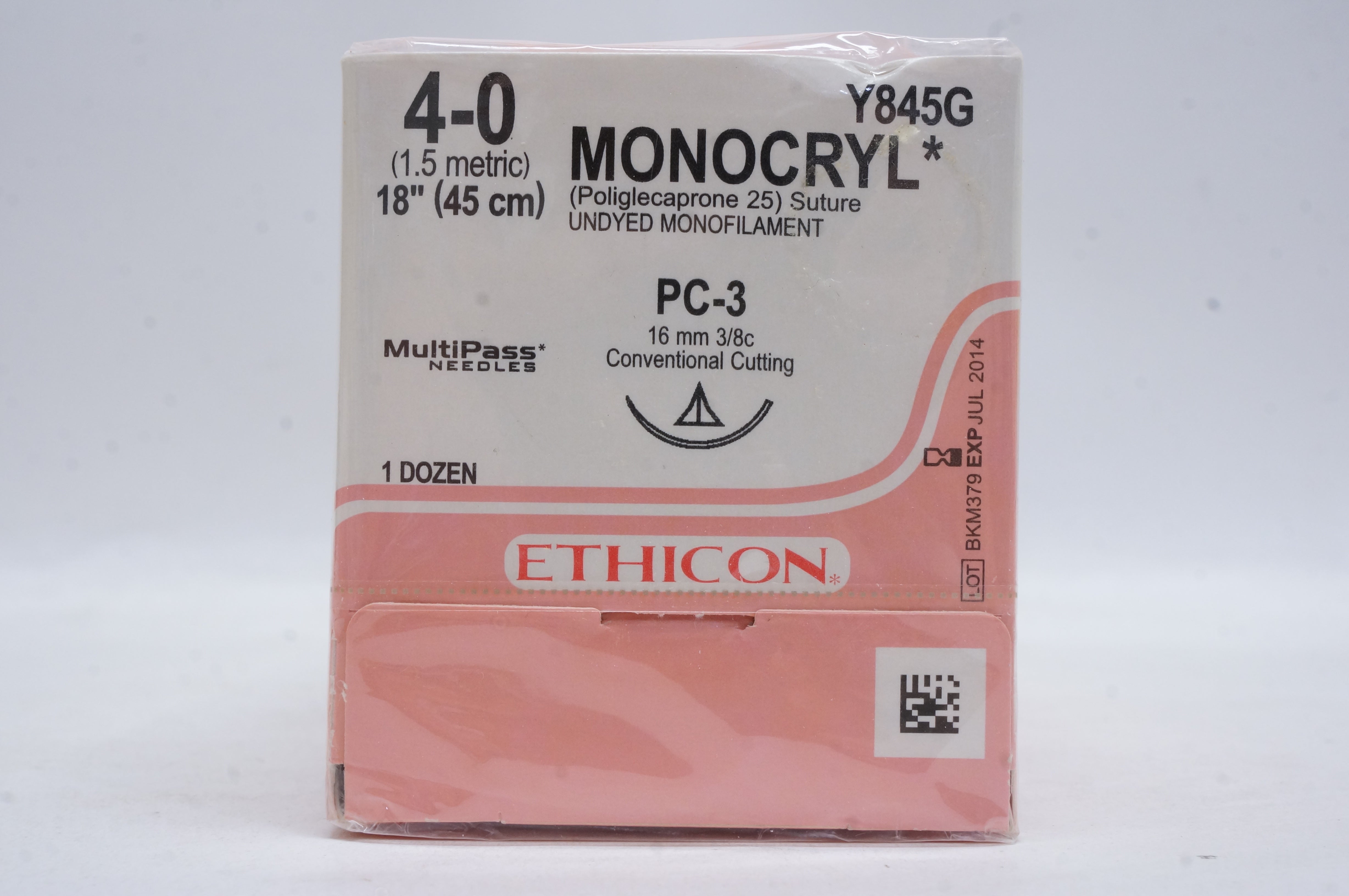 Ethicon Y845G 4-0 MONOCRYL, PC-3, 16mm 3/8c, 18inch (x) - Box of 12