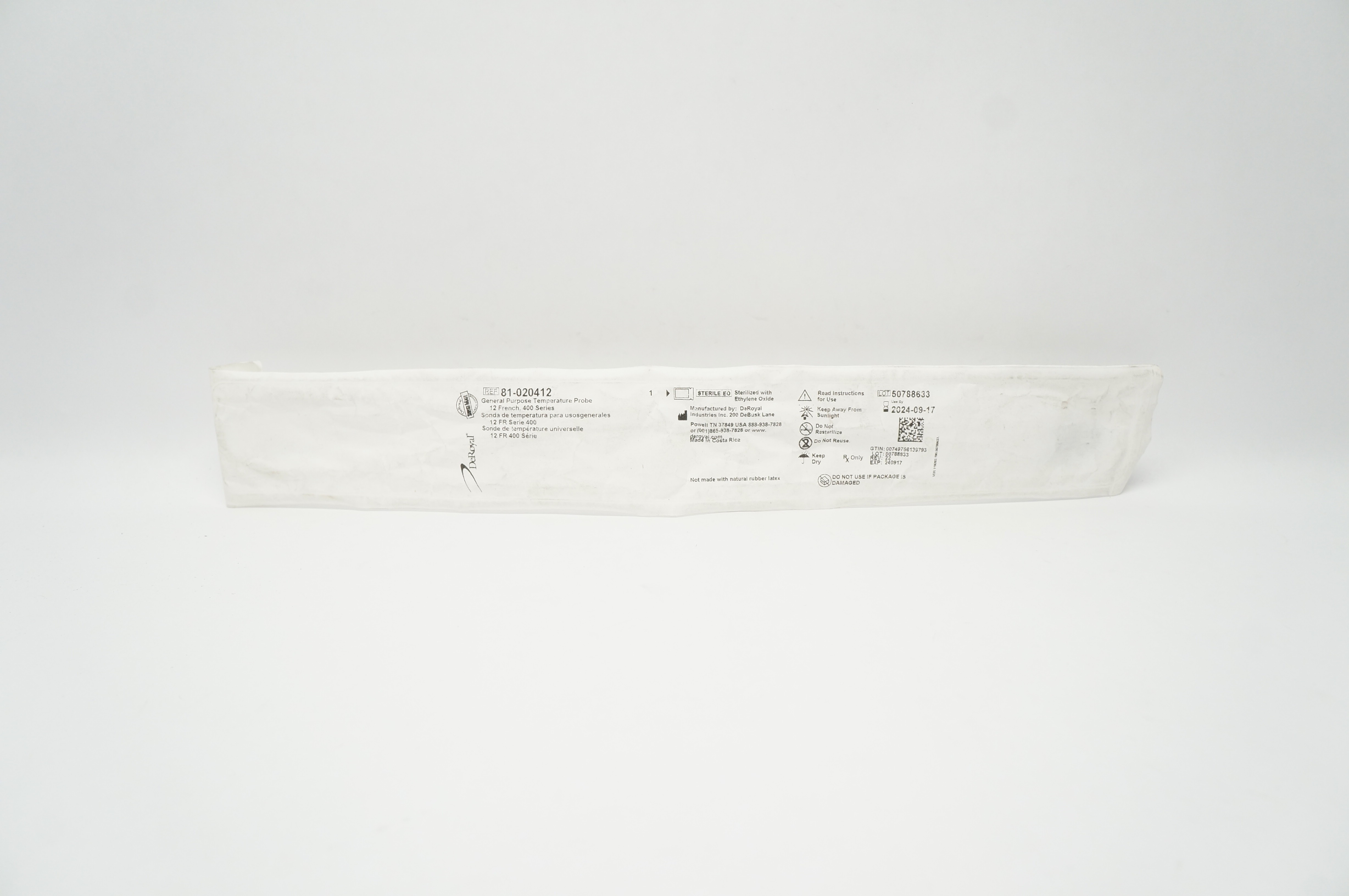 DeRoyal 81-020412 General Purpose Temperature Probe 12 Fr., 400 Series