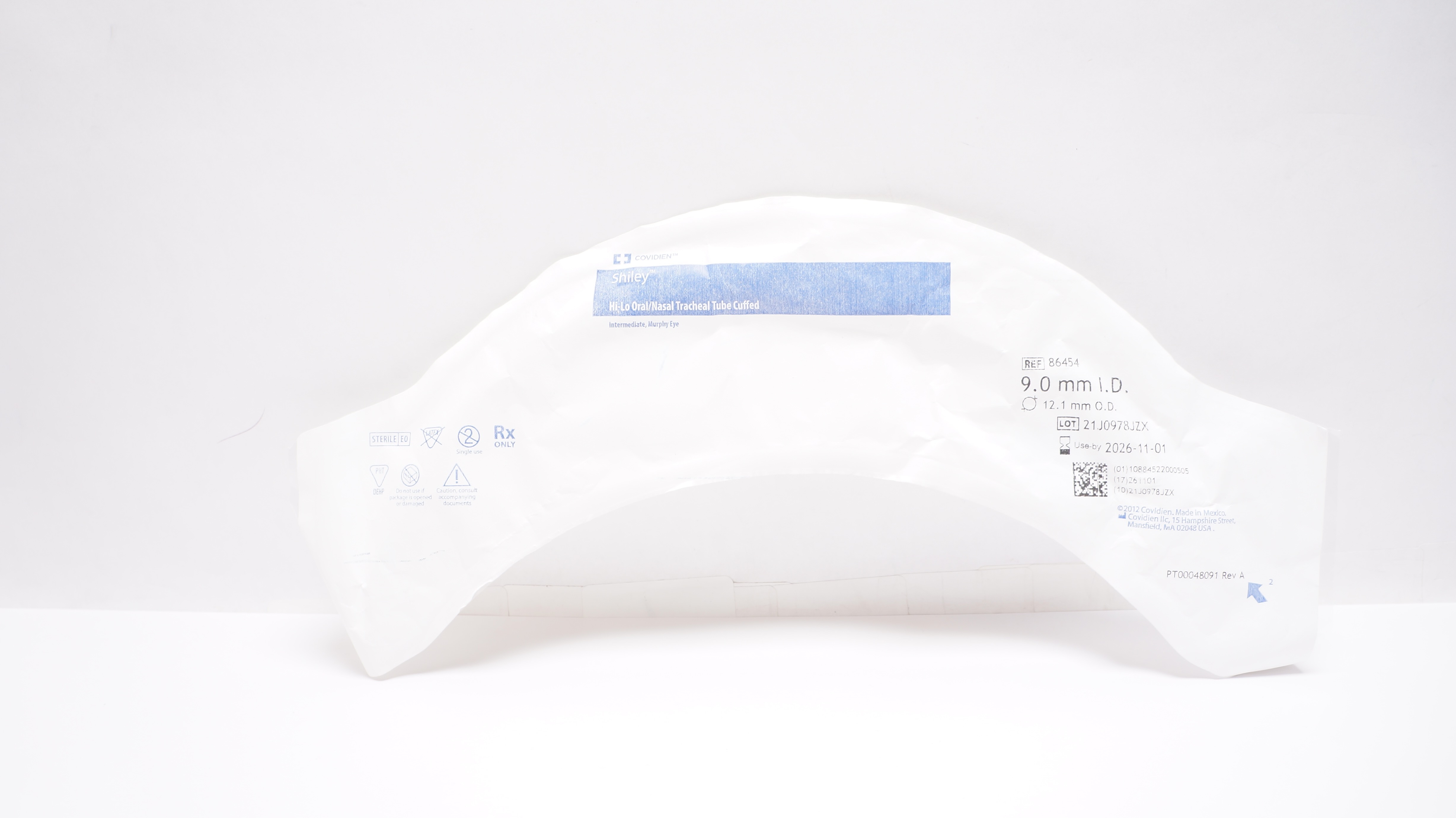 Covidien 86454 Shiley Hi-Lo Oral/Nasal Tracheal Tube Cuffed 9.0mm ID x 12.1mm OD