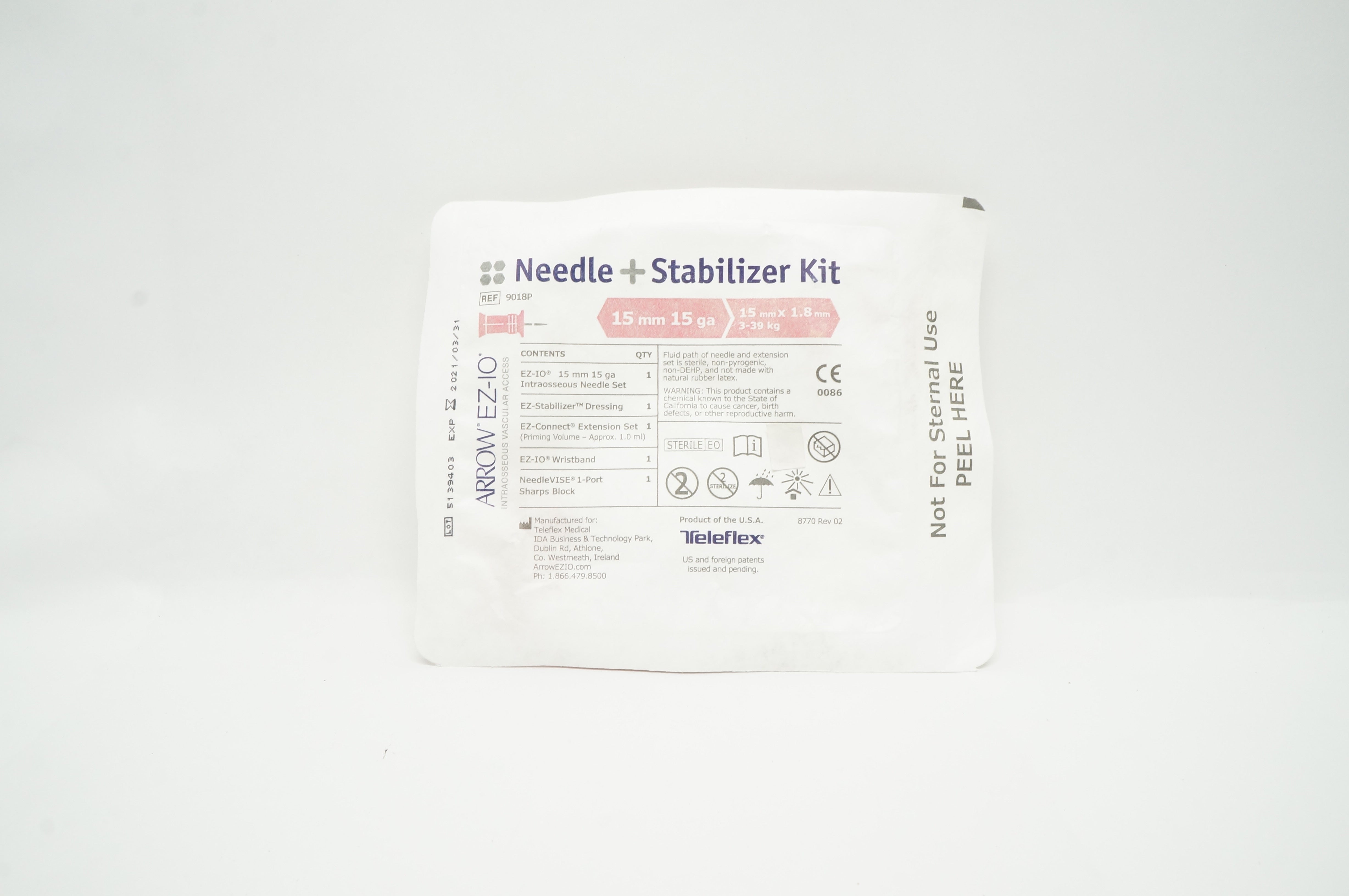 Teleflex 9018P Arrow EZ-IO Ndle. + Stabilizer Kit 15mm x 15Ga x 1.8mm 3-39kg(x)