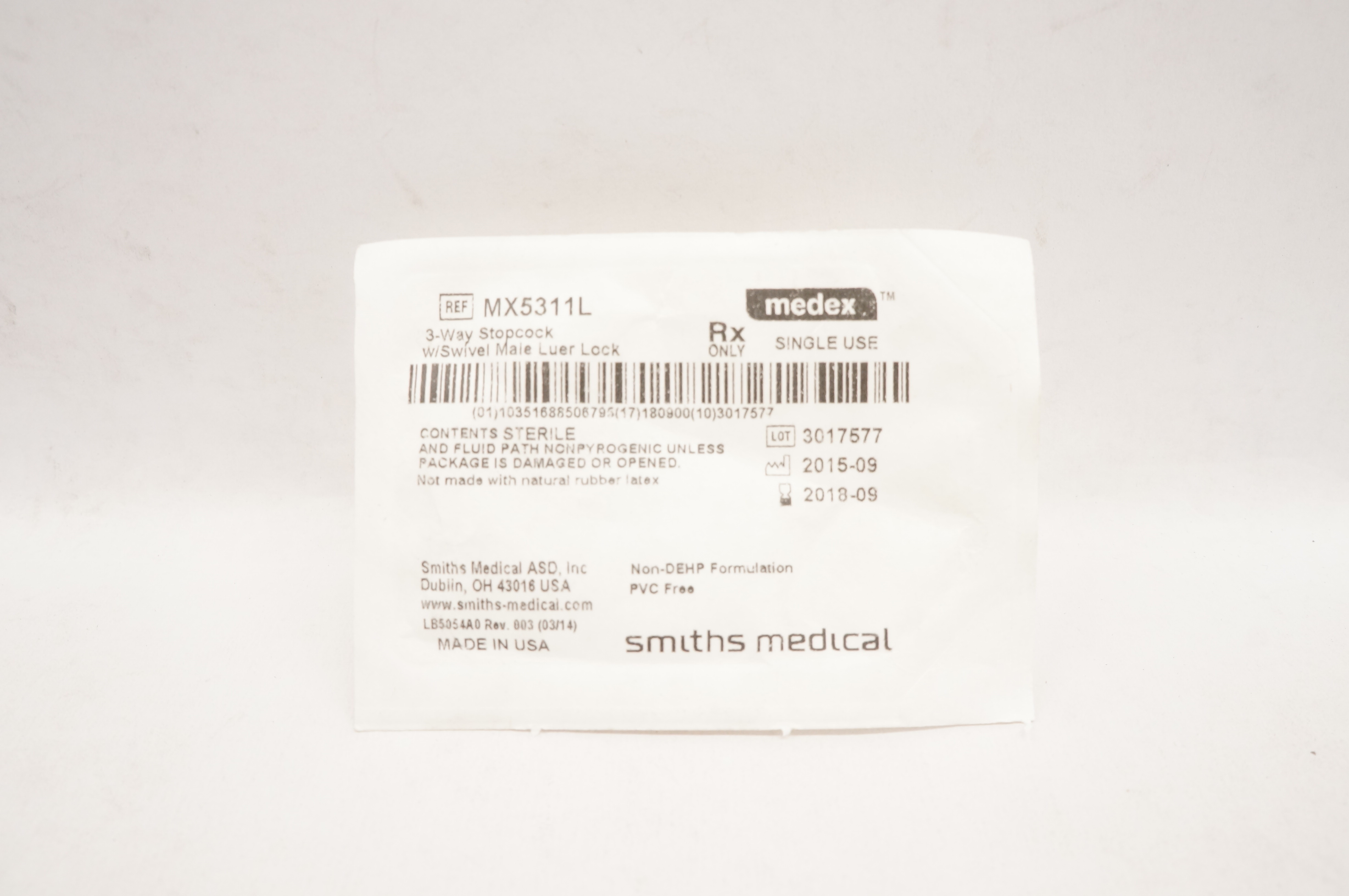 Smiths Medical MX5311L Medex 3-Way Stopcock with Swivel Male Luer Lock (x)