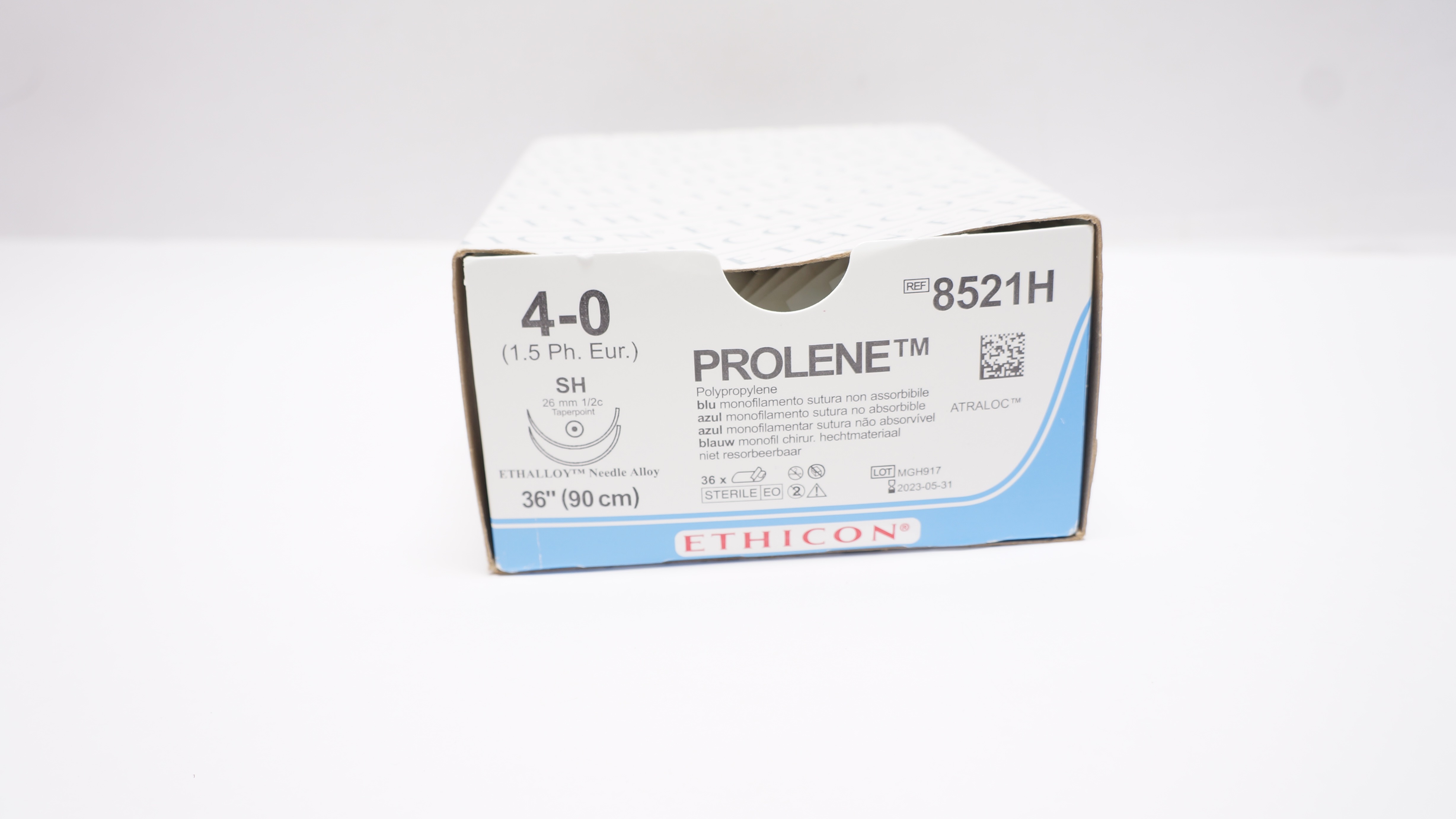 Ethicon 8521H 4-0 PROLENE, SH, 26mm 1/2c Taper, 36inch (x) - Box of 18