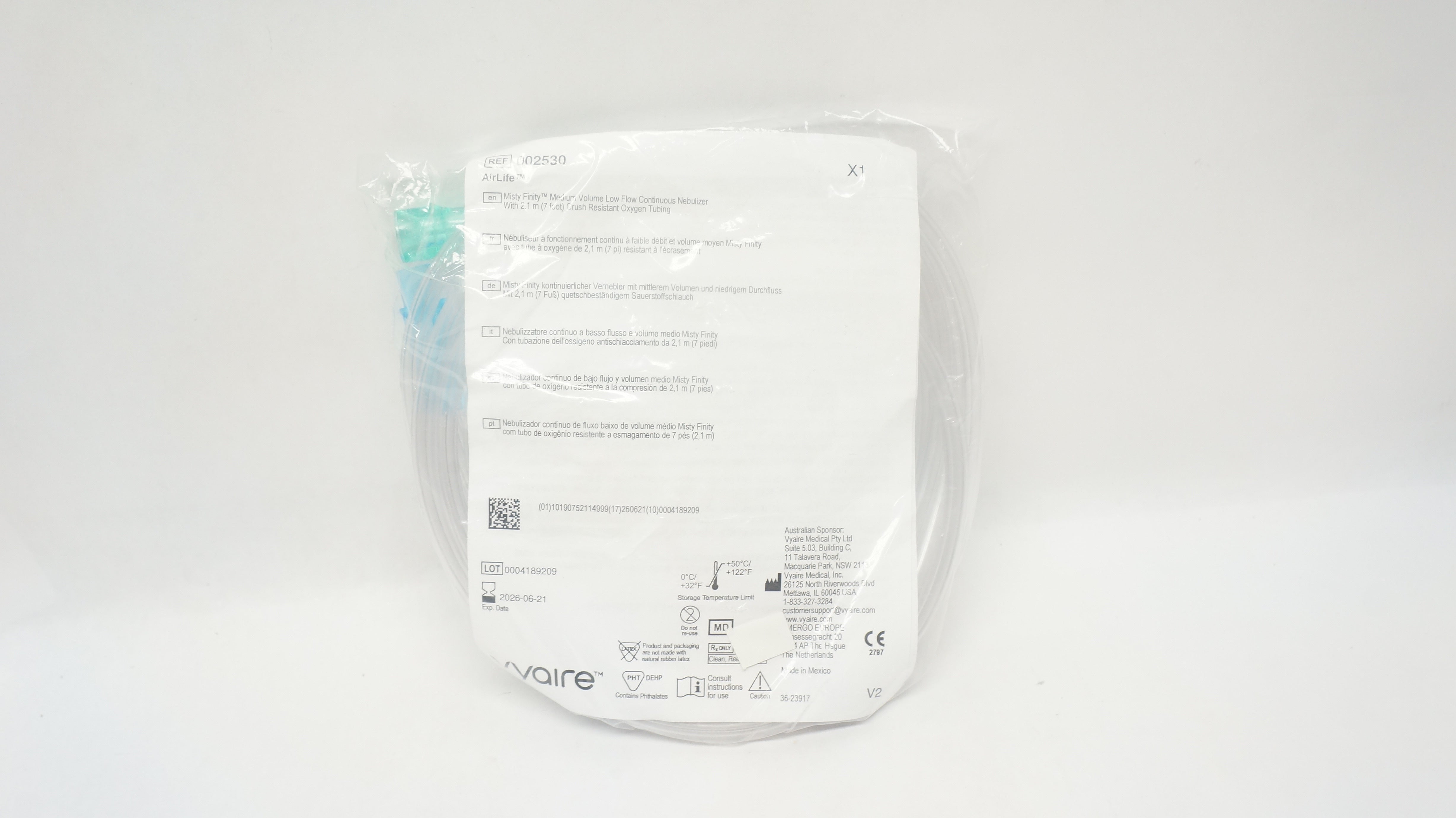 Vyaire 002530 AirLife Misty Finity Medium Volume Low Flow Continuous Nebulizer