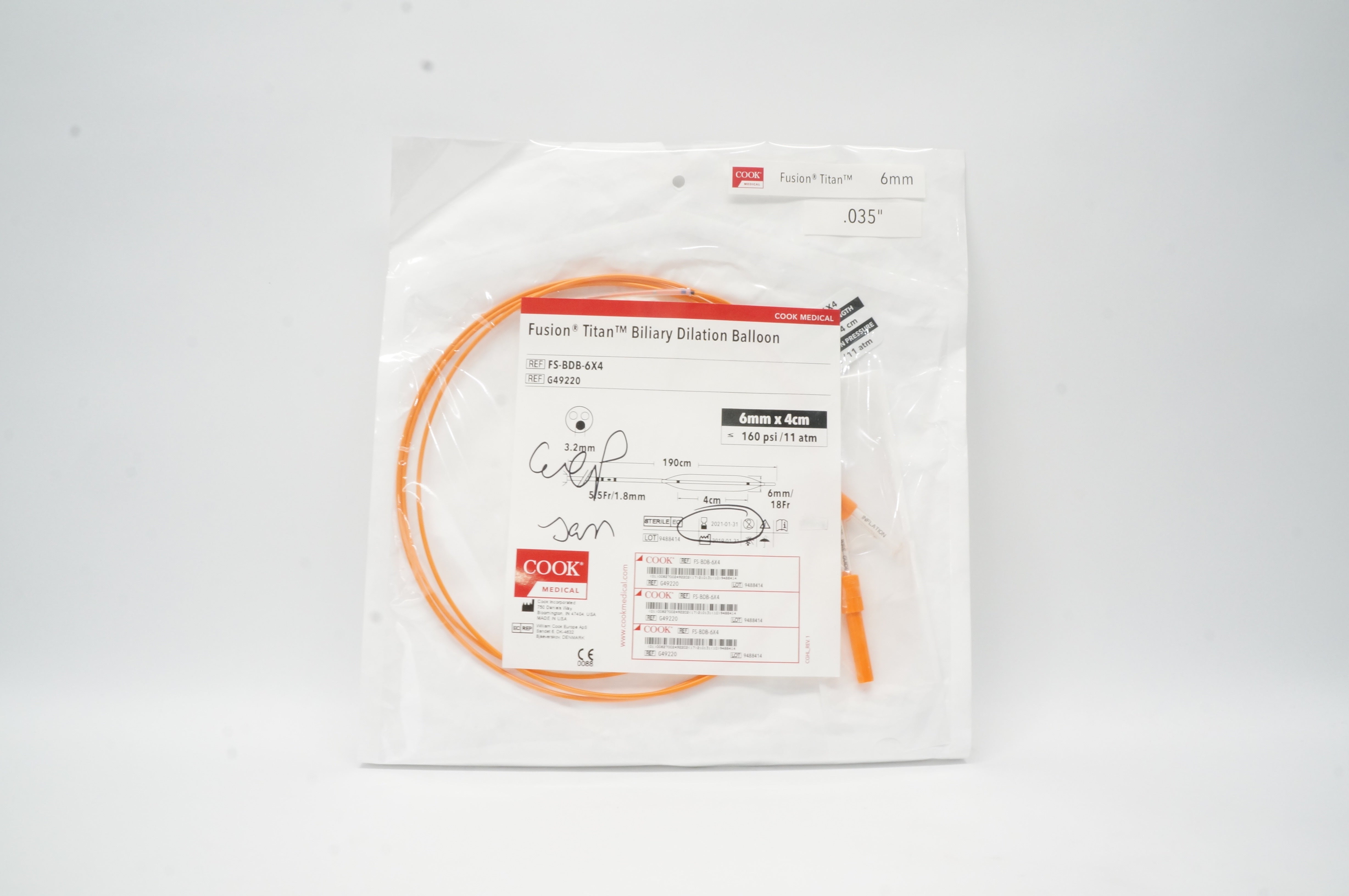 Cook Medical G49220 Fusion Titan Biliary Dilation Balloon 6mm x 4cm (x)