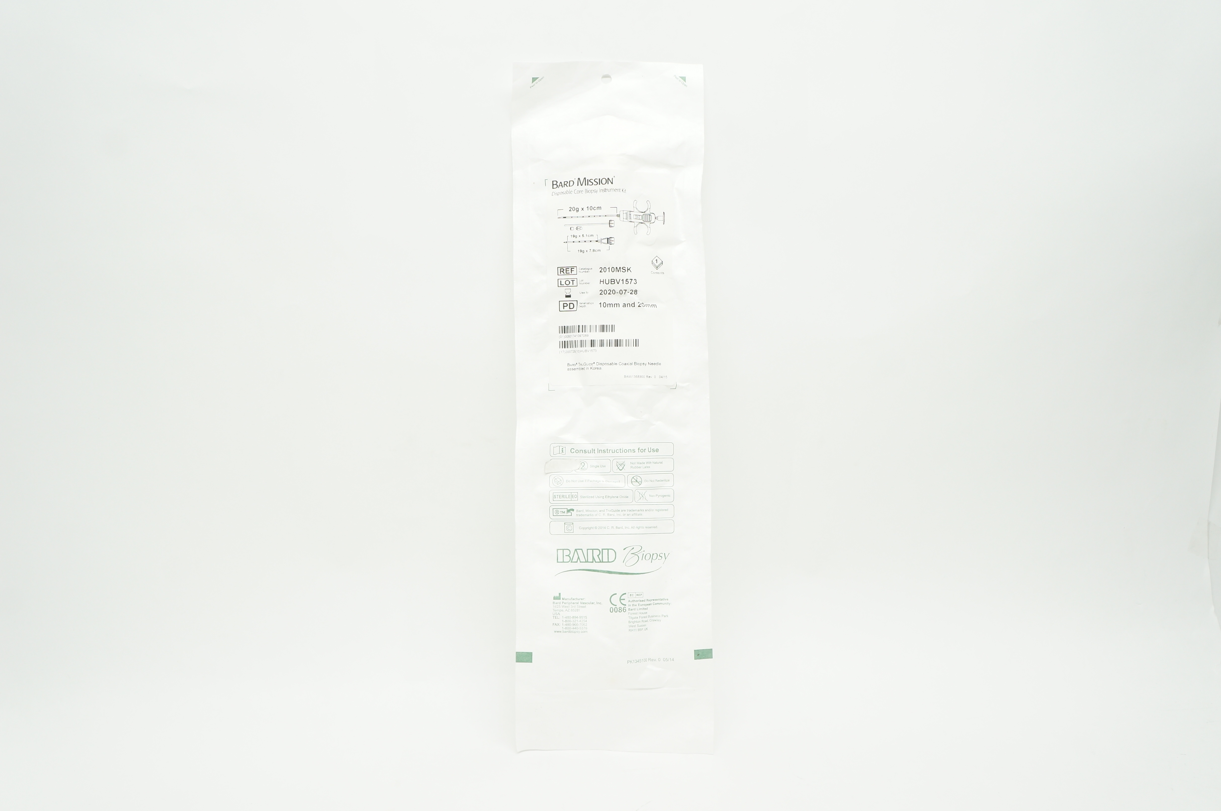 Bard 2010MSK Mission Disposable Core Biopsy Instument Kit 20G x 10cm (x)