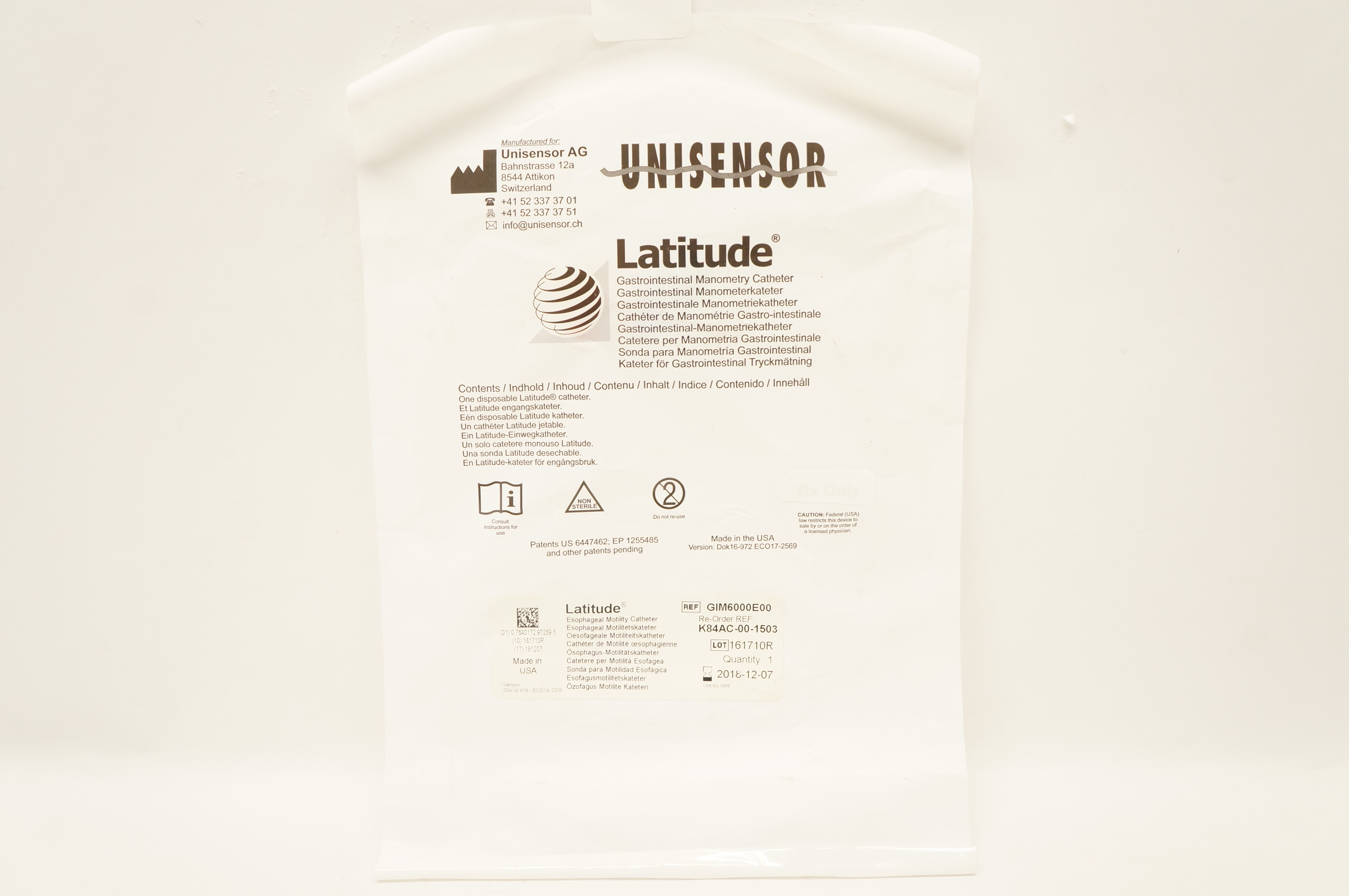 Unisensor AG GIM6000E00 Latitude Gastrointestinal Manometry Cath. (x)