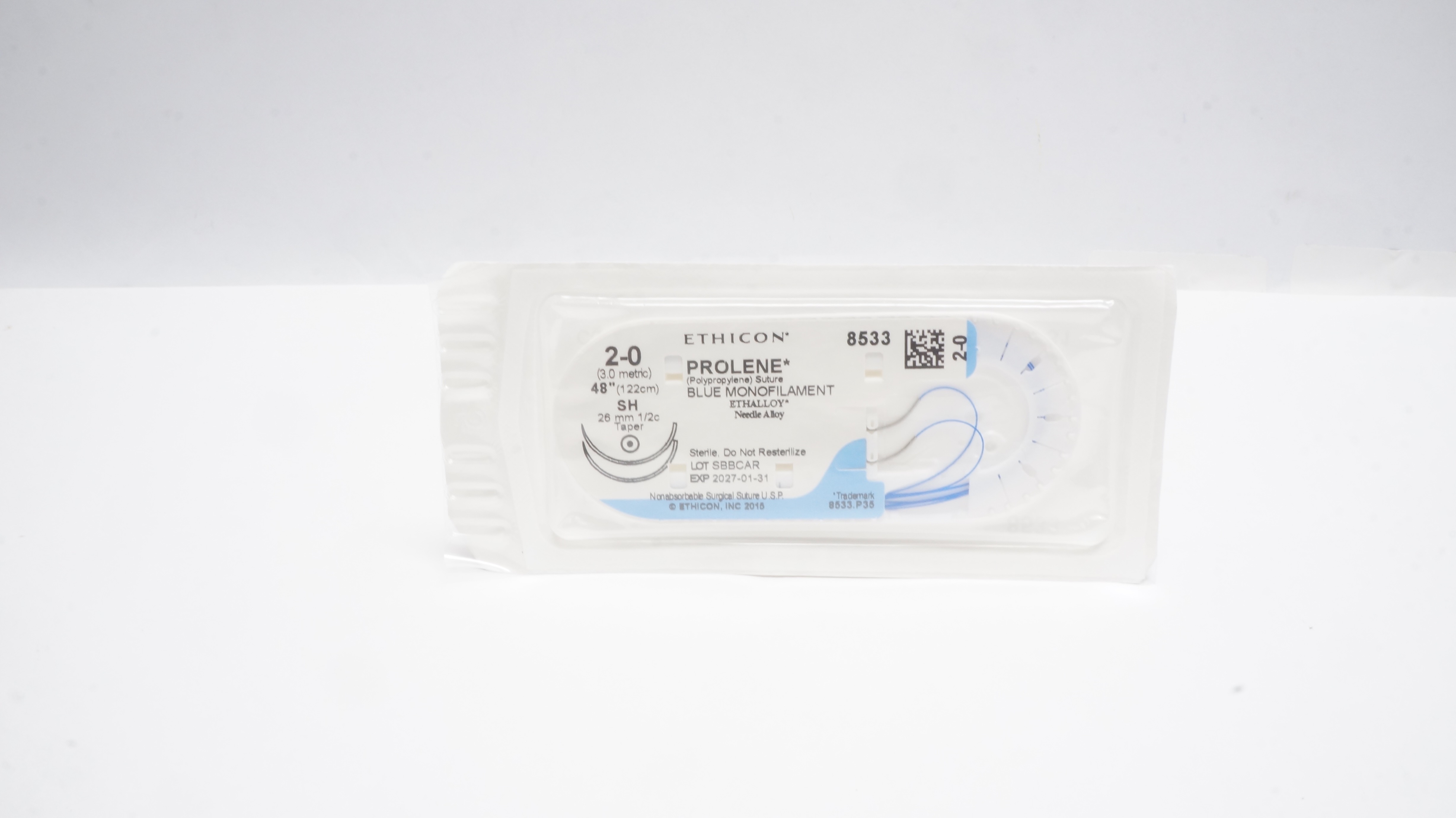 Ethicon 8533 2-0 PROLENE Polypropylene Stre SH 26mm 1/2c Taper, 48inch (x)
