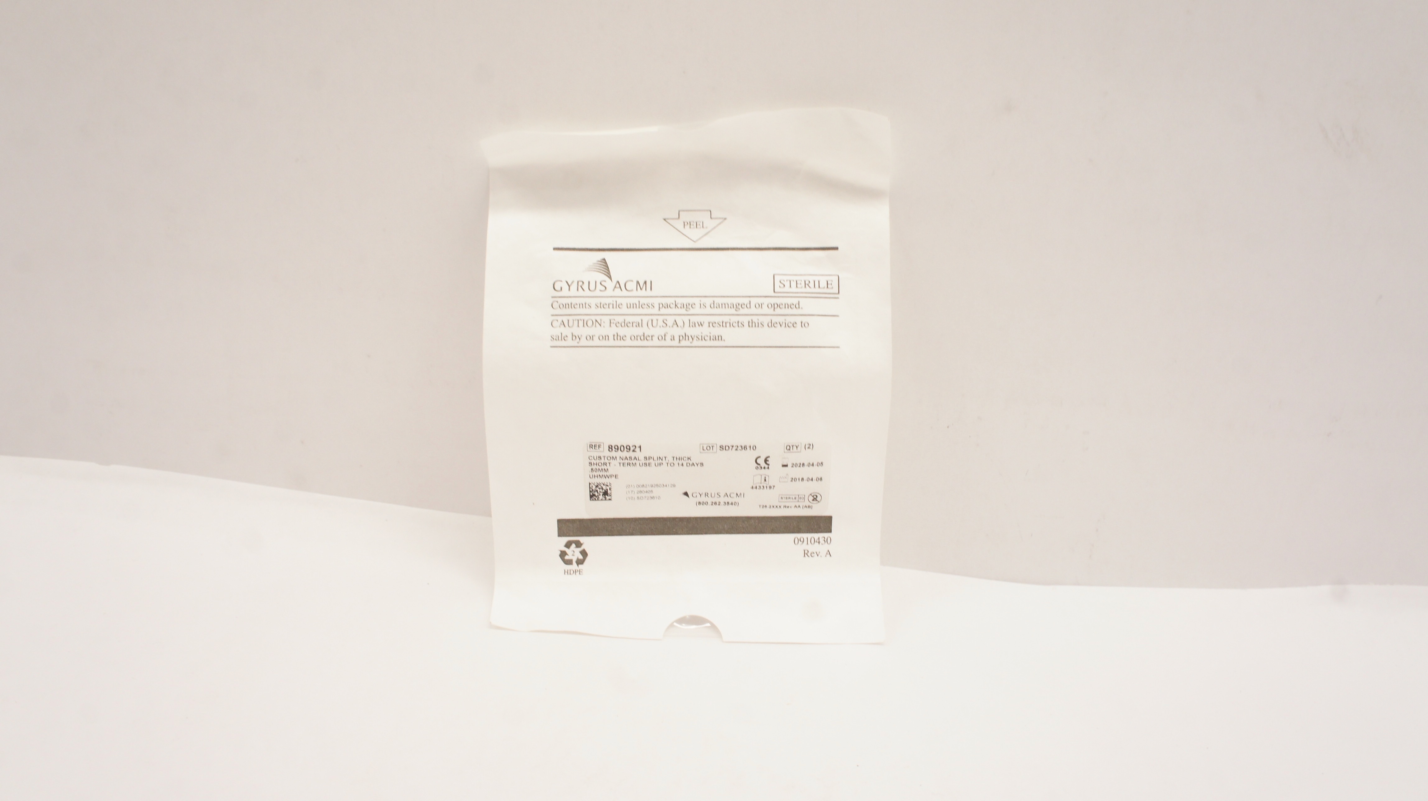Gyrus ACMI 890921 Custom Nasal Splint Thick Short - Pack of 2