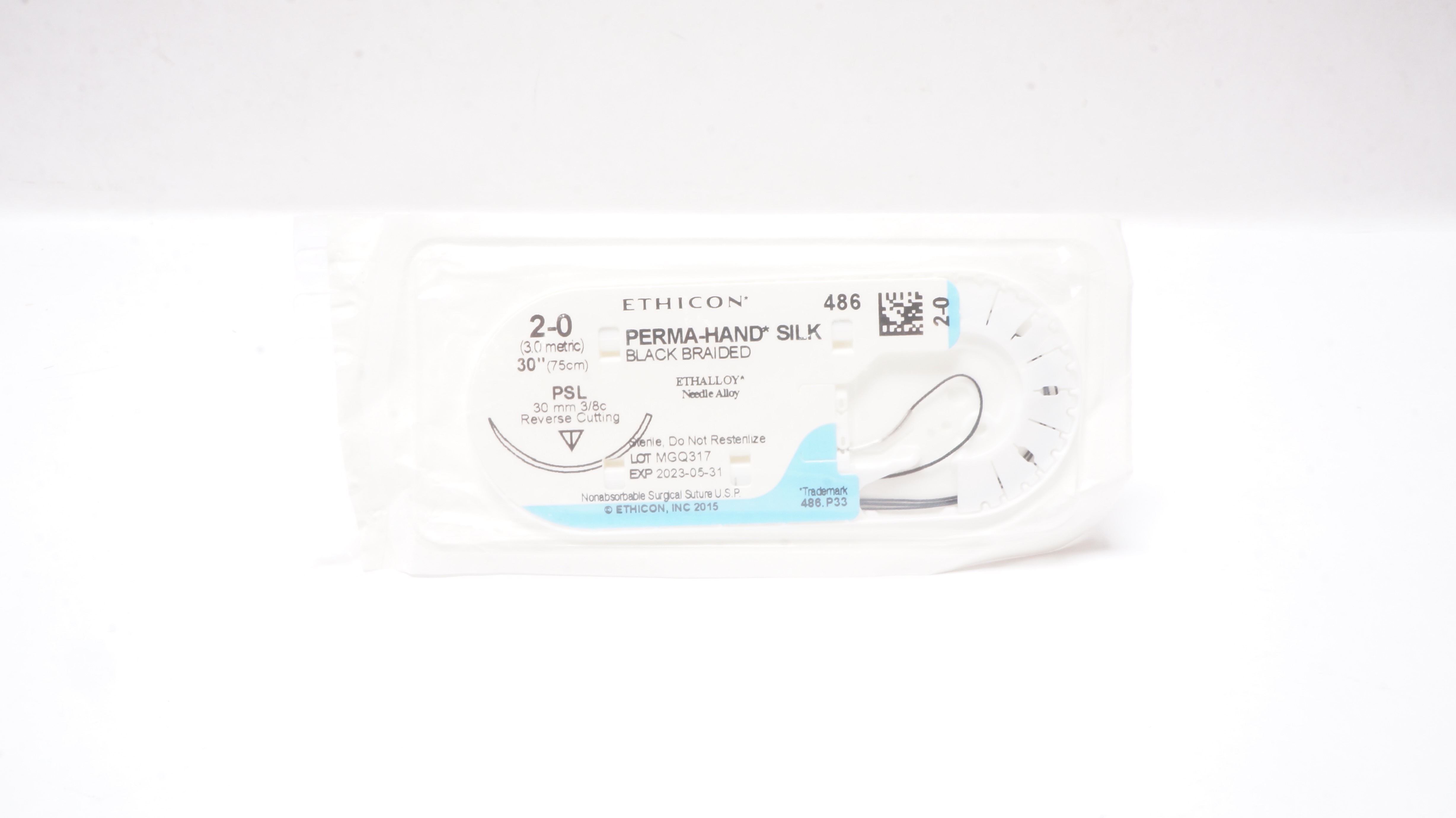 Ethicon 486 2-0 Perma-Hand Silk, PSL 30mm 3/8c Reverse Cutting, 30inch