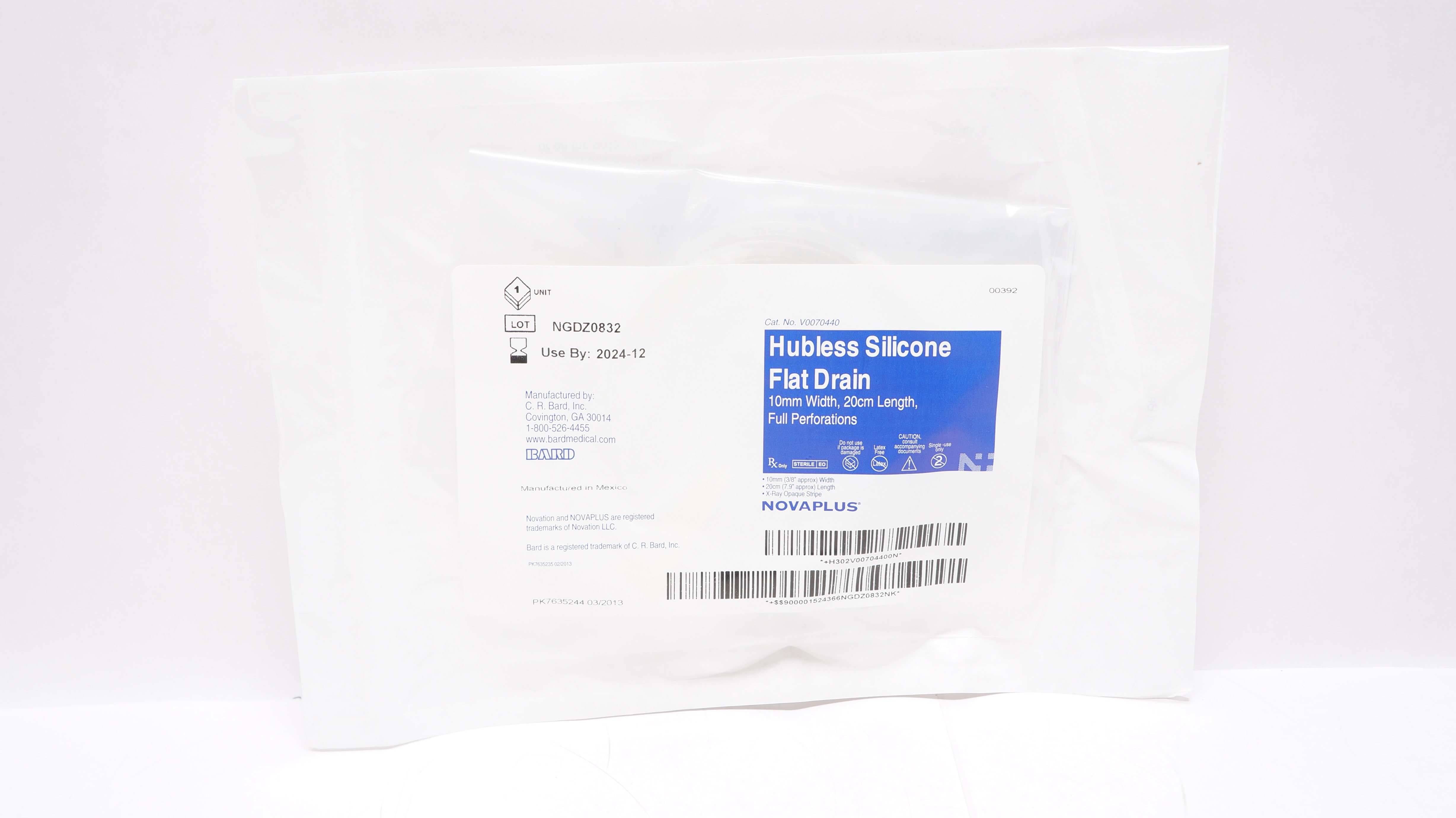 Bard V0070440 Novaplus Hubless Silicone Flat Drain 3/8inch x 7.9inch (approx.)