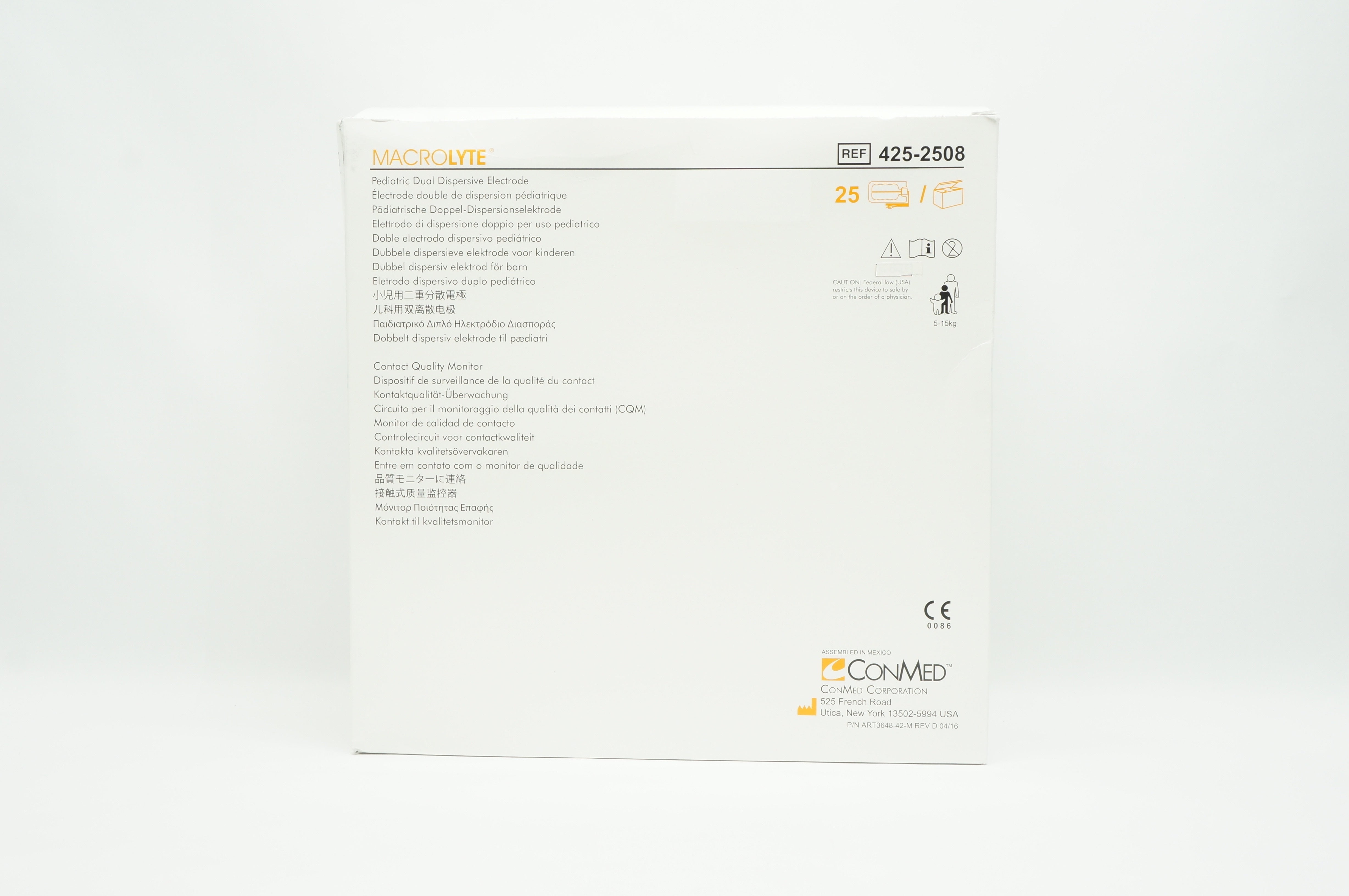 ConMed 425-2508 MACROLYTE Pediatric Dual Dispersive Electrode 5-15kg - Box of 25