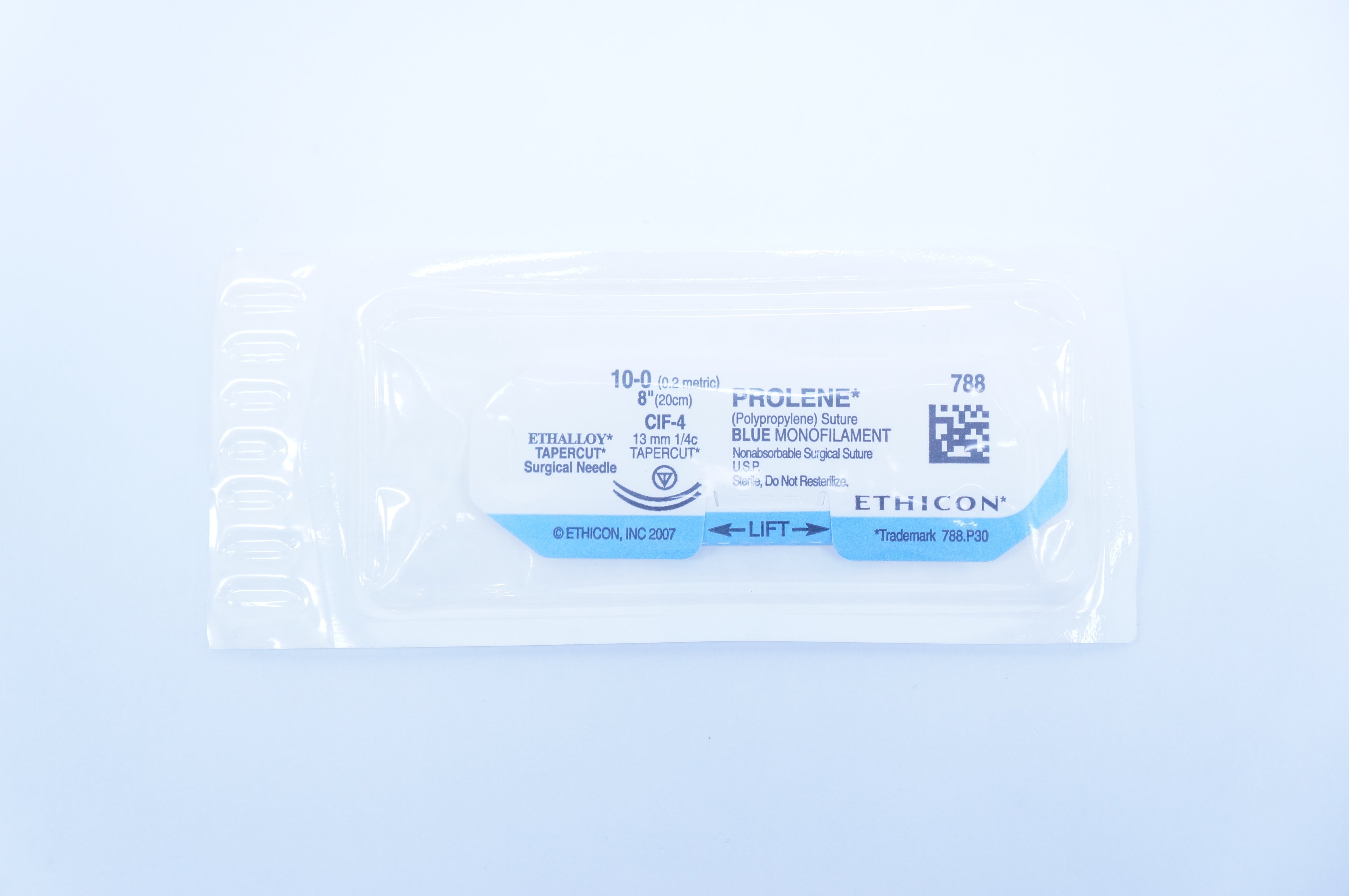 Ethicon 788 10-0 PROLENE, CIF-4, 13mm 1/4c TAPERCUT, ETHALLOY, 8inch (x)