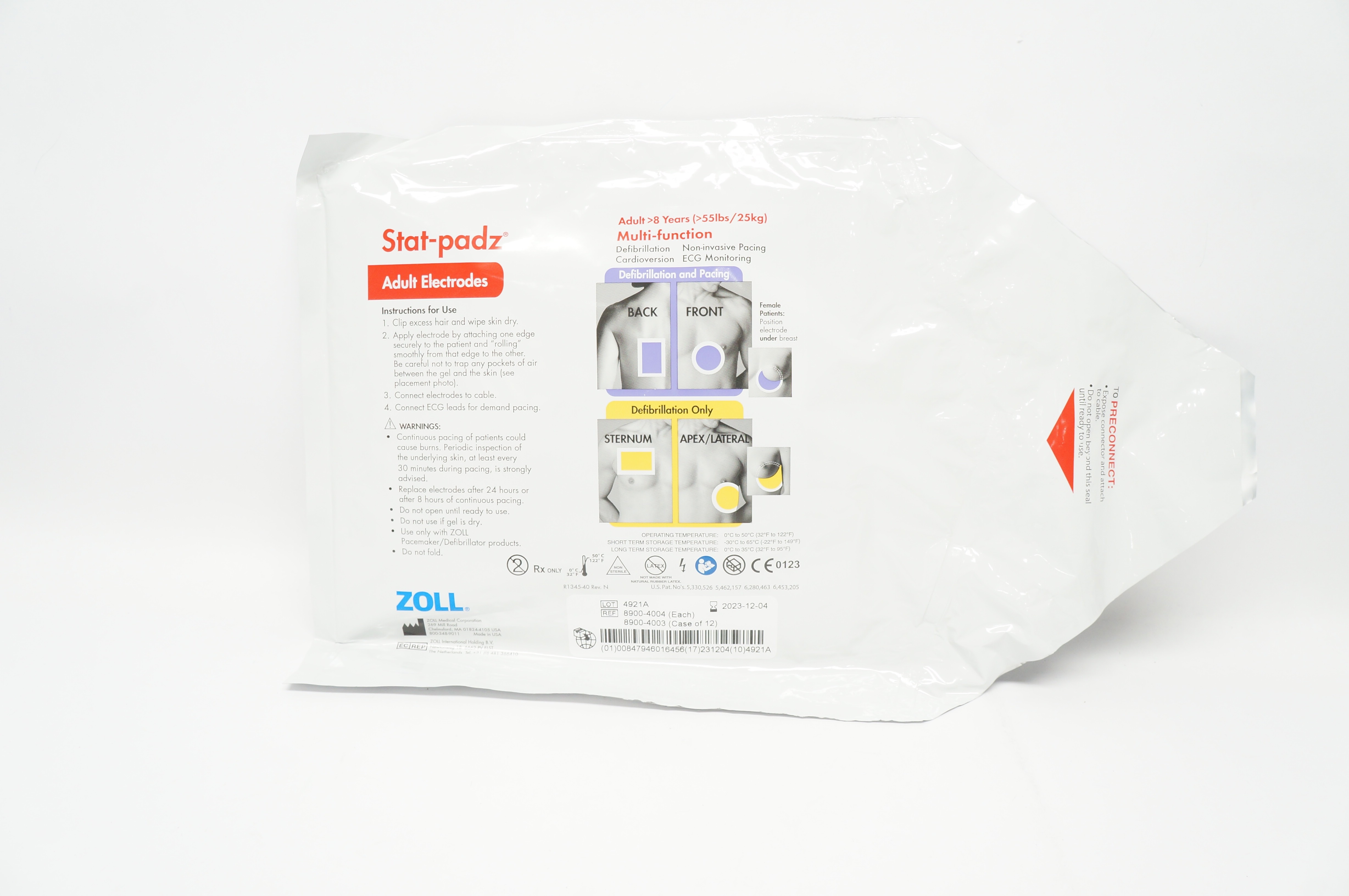 Zoll 8900-4004 Stat-padz Multi-Function Adult Electrodes >8 Years >55 lbs