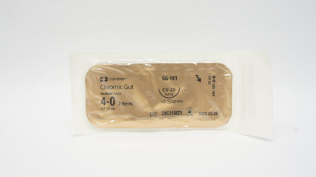 Covidien GG181 4-0 30in.Chromic Gut Absorbable Sutre., CV-25 Needle 22 mm (x)