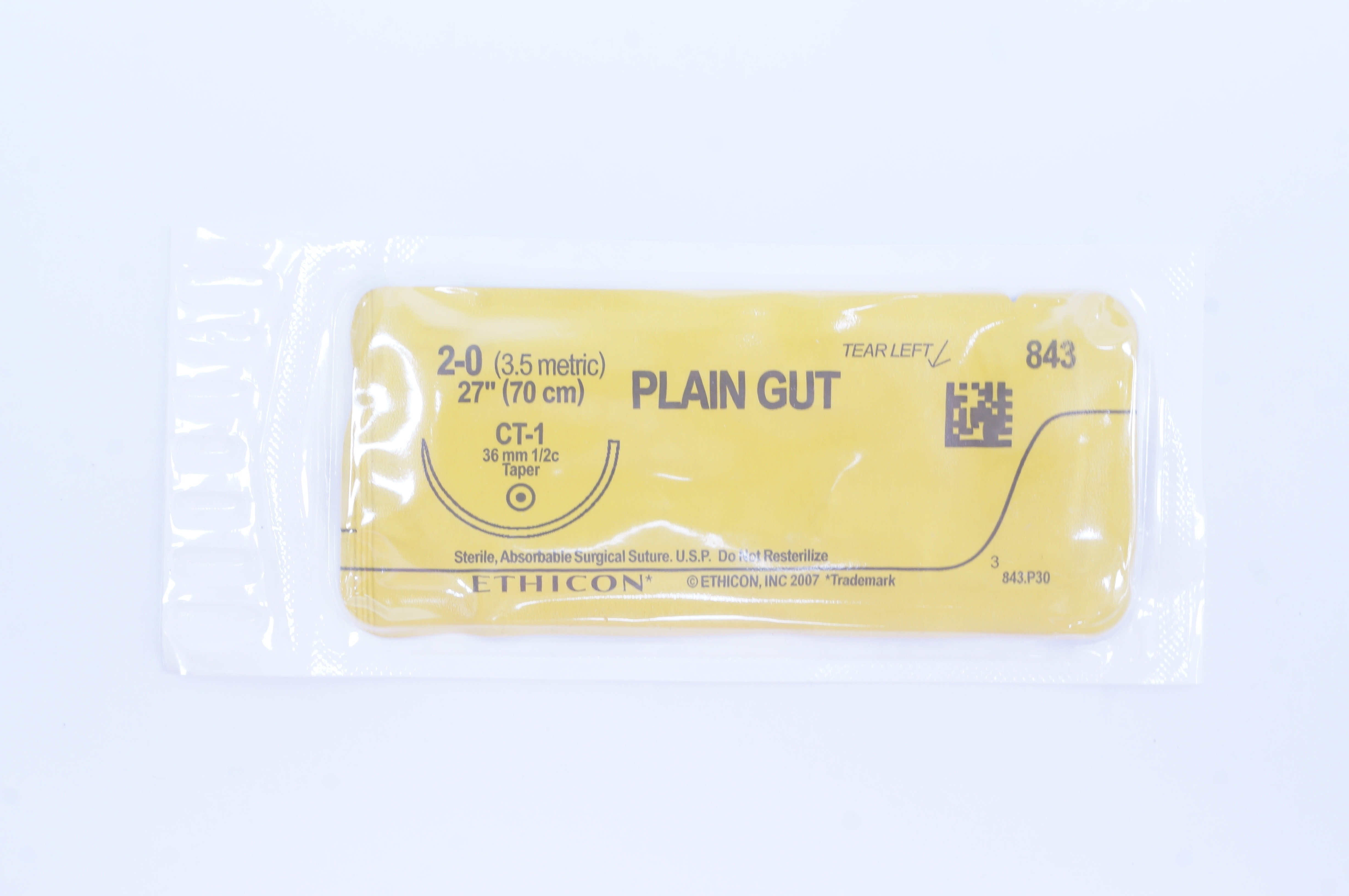 Ethicon 843 2-0 Plain Gut Sterile Surgical Stre CT-1 36mm 1/2c Taper 27 inch