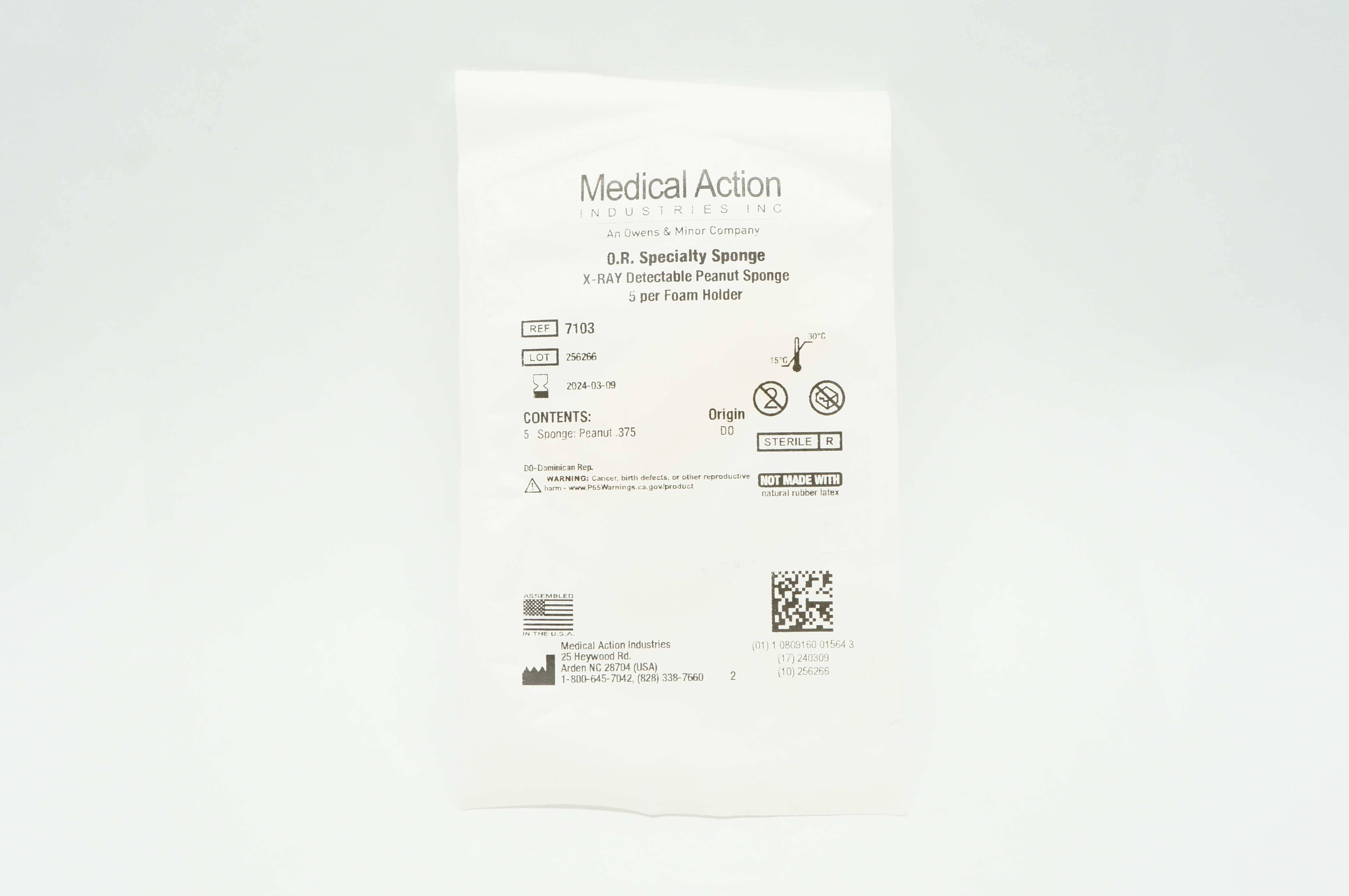 Medical Action 7103 X-Ray Detectable Specialty Peanut Sponge .375in. - Pack of 5