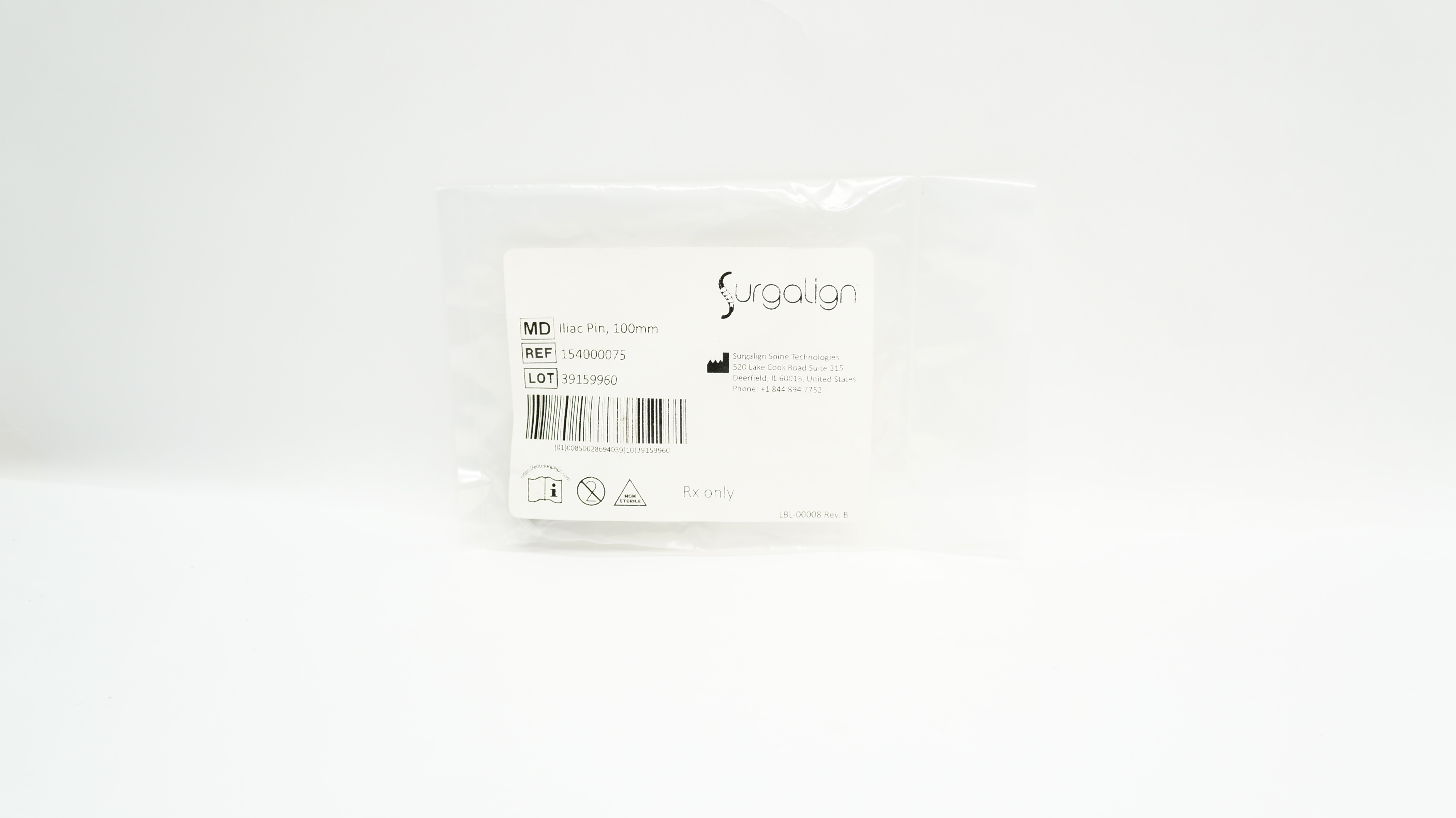 Surgalign 154000075 Iliac Pin 100mm