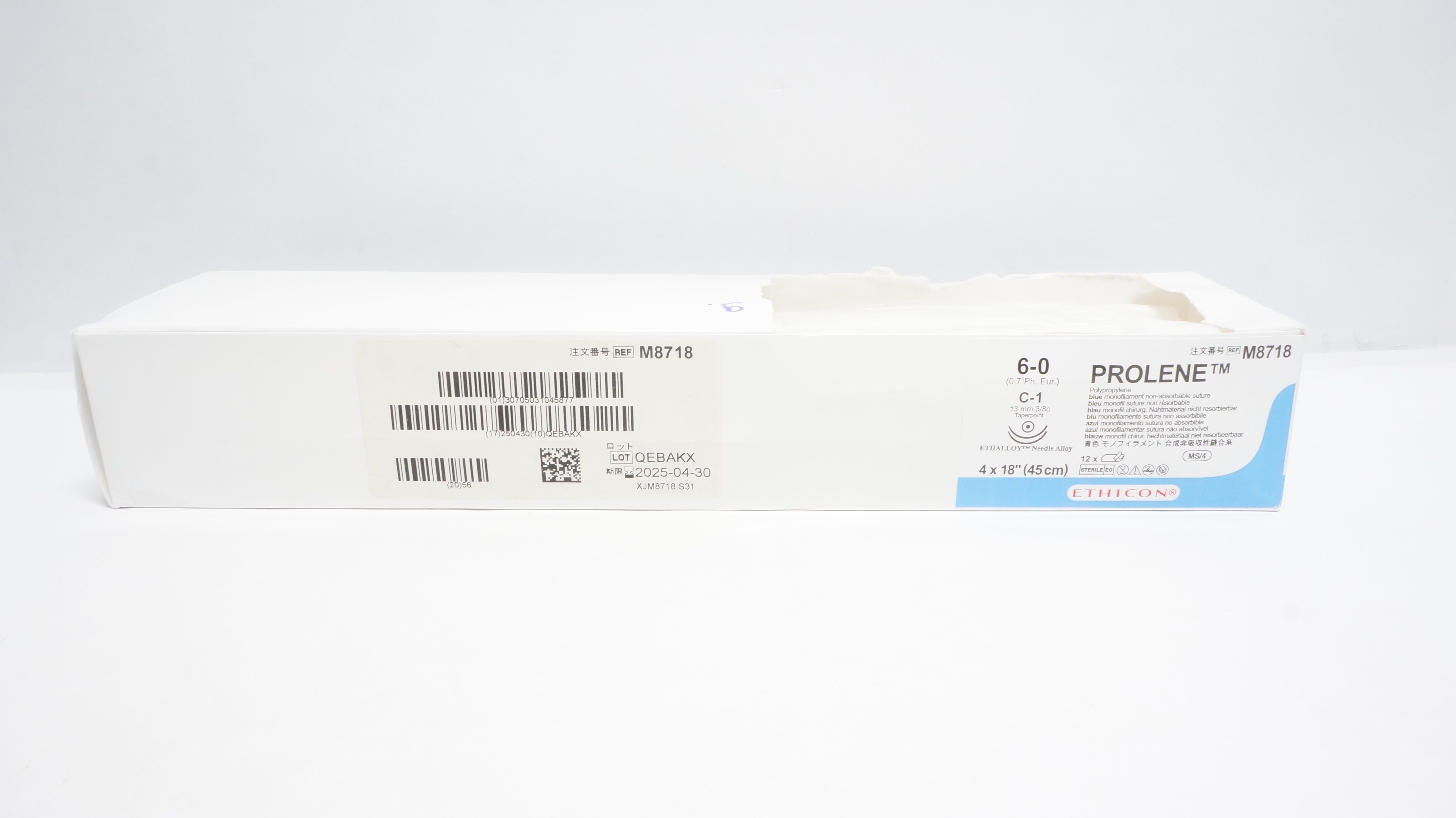 Ethicon M8718 6-0 Prolene C-1 13mm 3/8c Taper, 18inch (x) - Box of 9