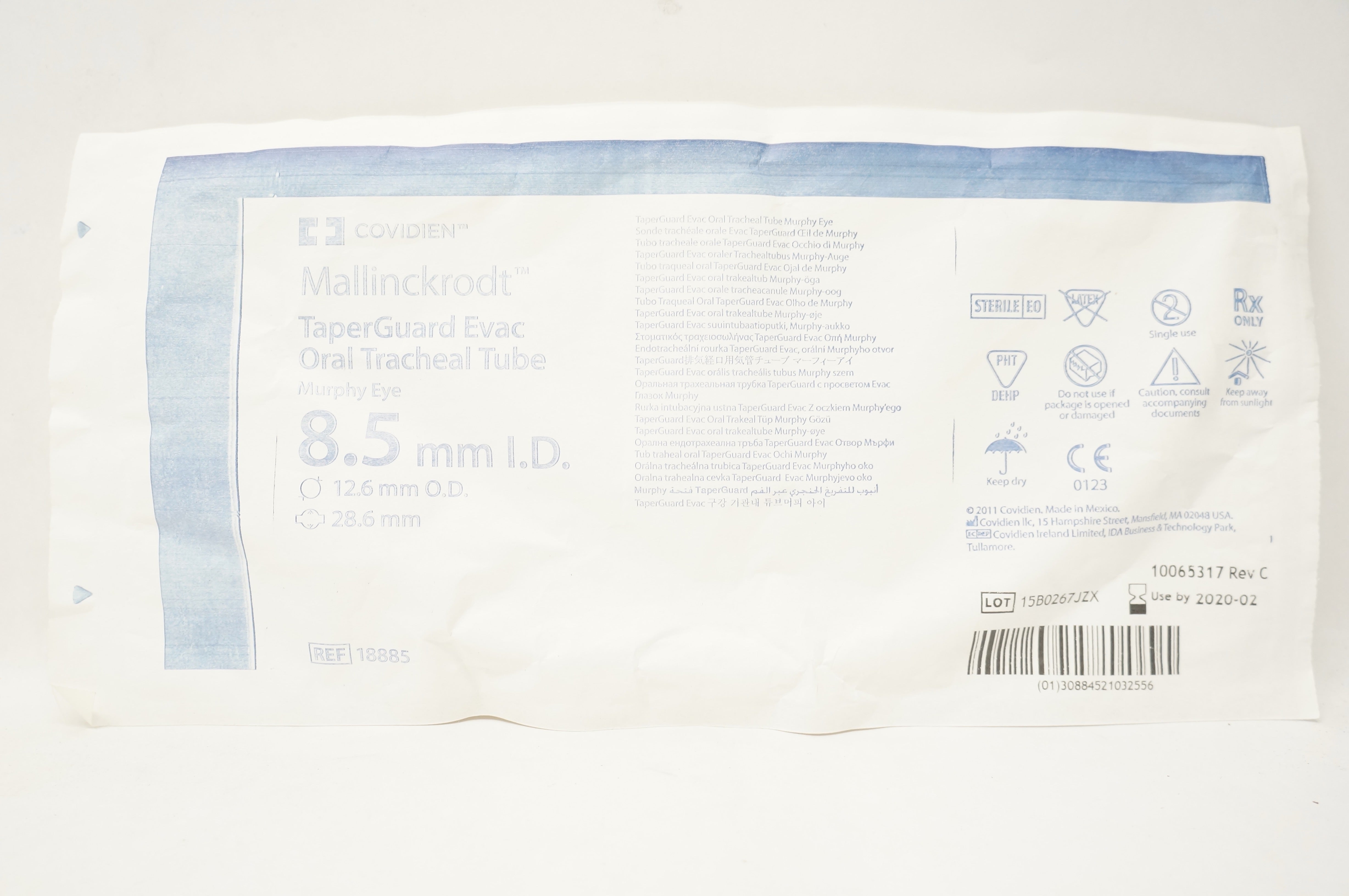 Covidien 18885 Mallinckrodt Oral 8.5 ID x 12.6 OD x 28.6mm ~ Exp.