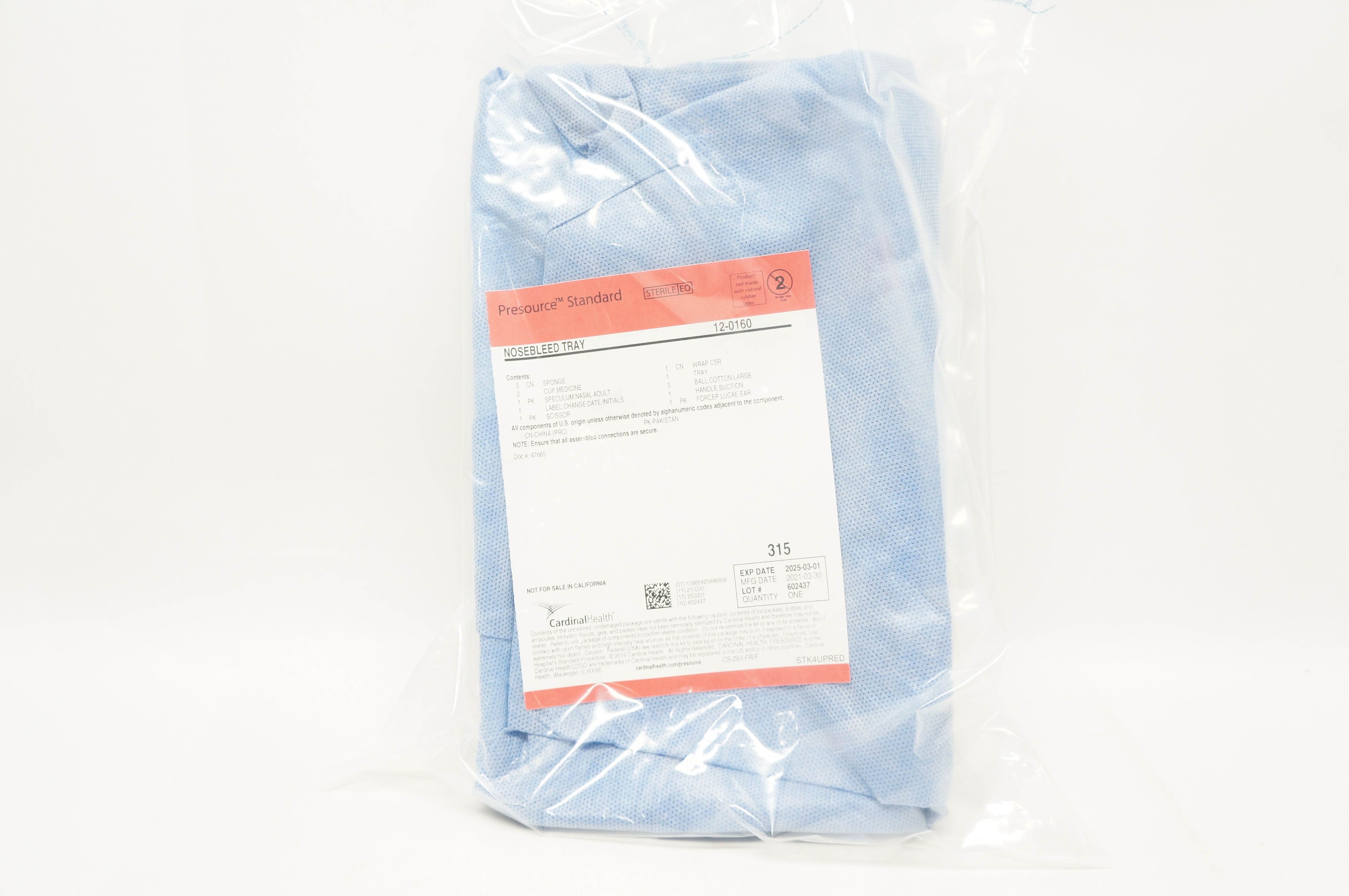Cardinal Health 12-0160 Presource Standard Nosebleed Tray