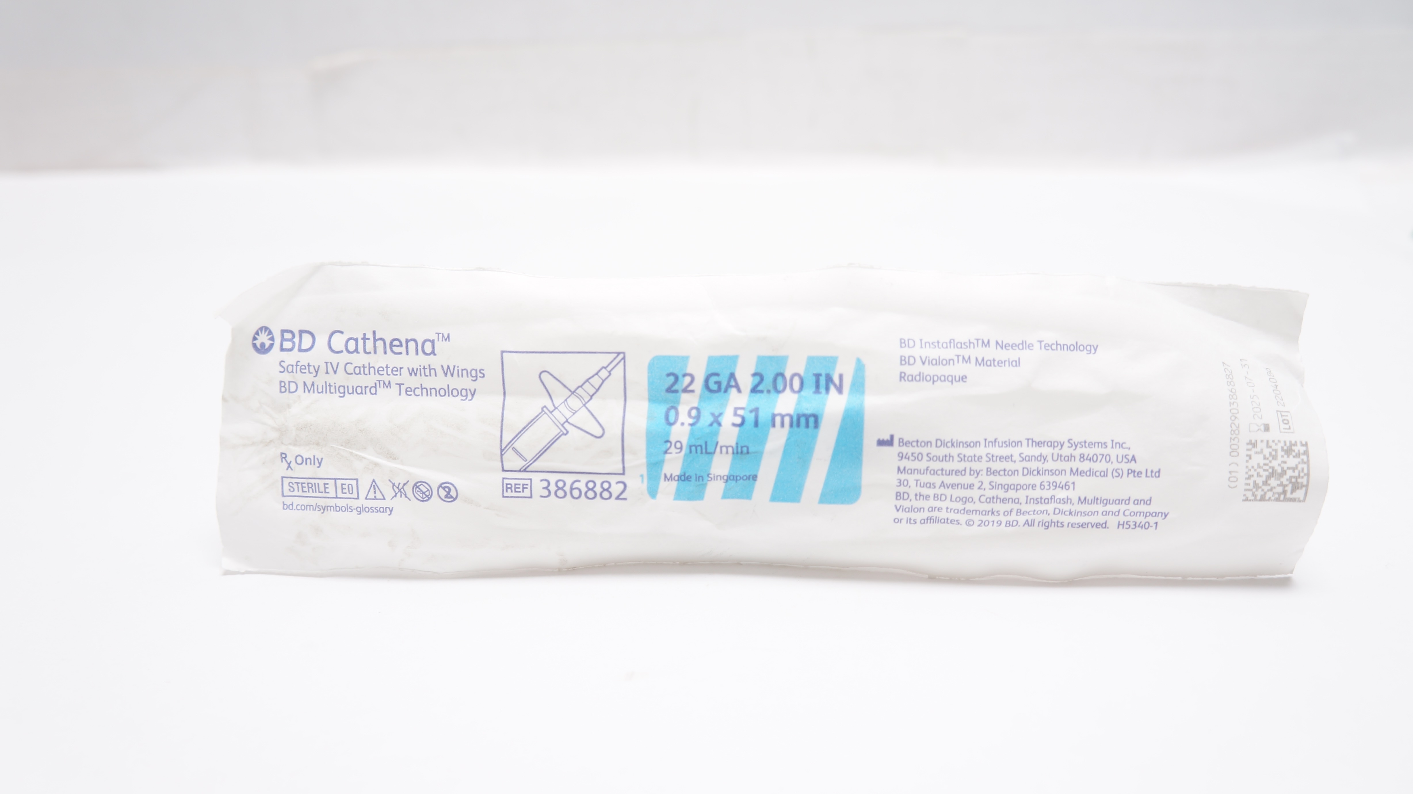 BD 386882 Cathena Safety IV Cath. W/Wings BD Multiguard Technology 22GA 2.00In