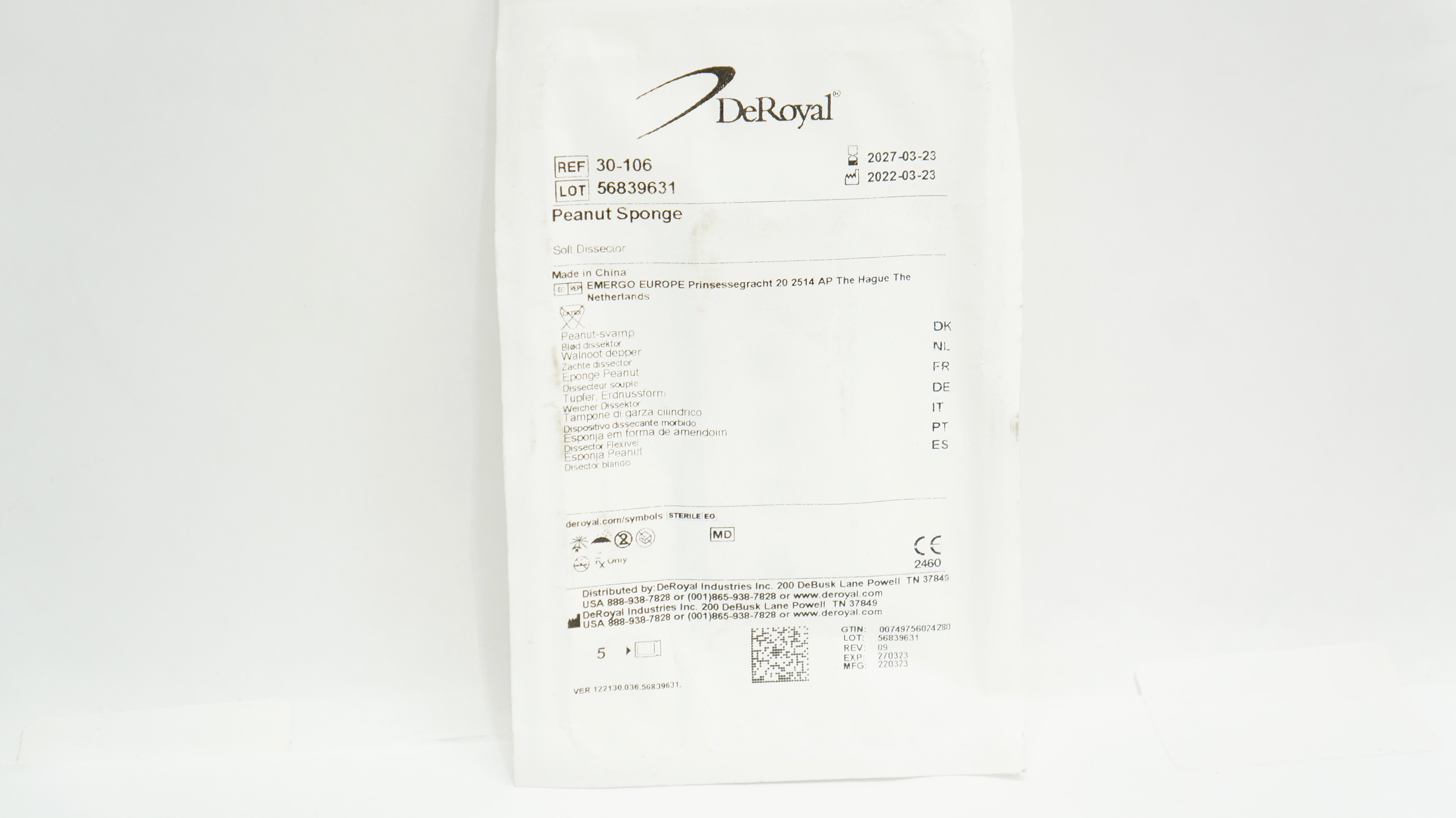DeRoyal 30-106 Peanut Sponge Soft Dissector - Pack of 5