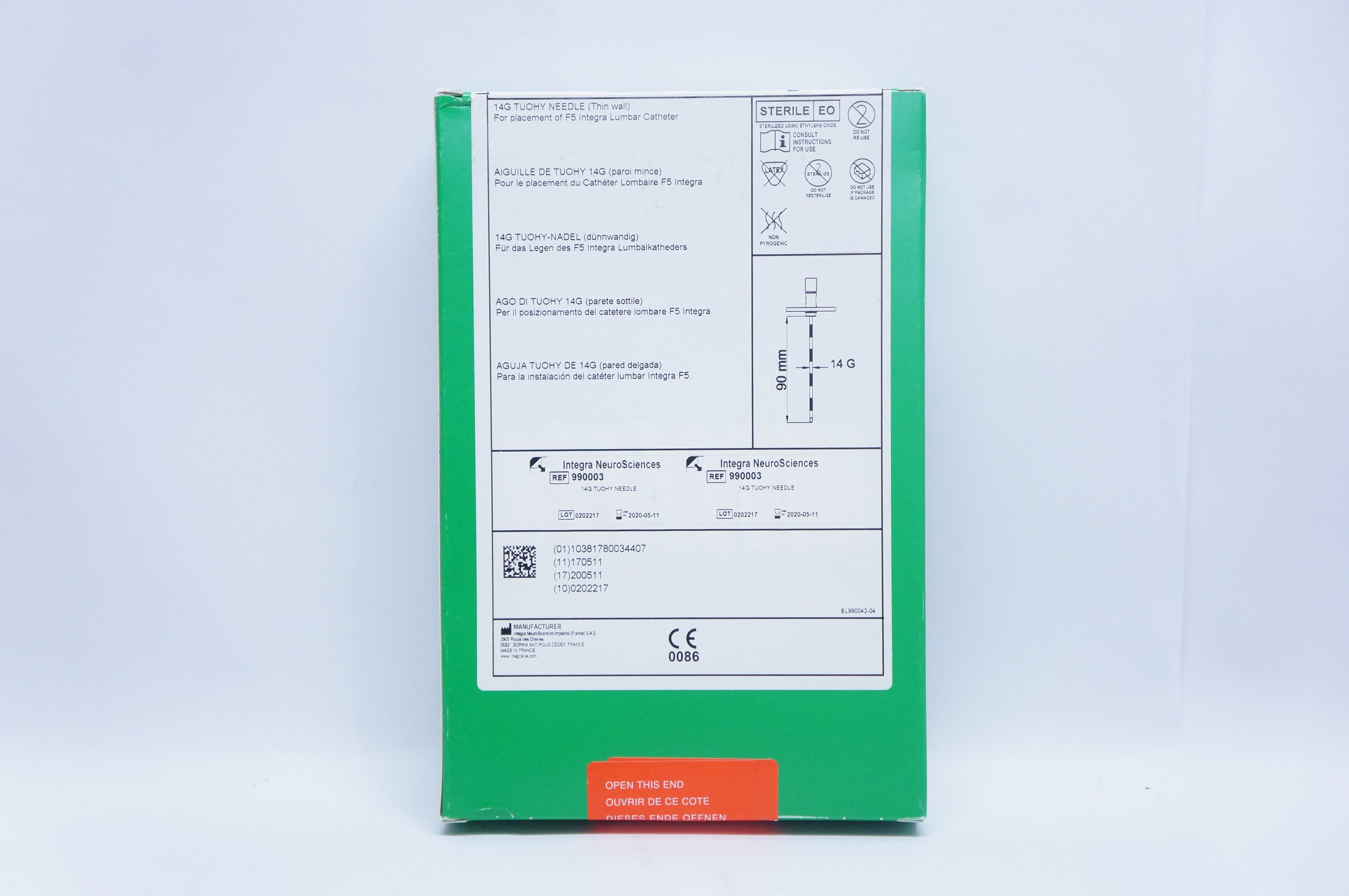 Integra 990003 14G Tuohy Needle for Placement of F5 Integra Lumbar Catheter (x)