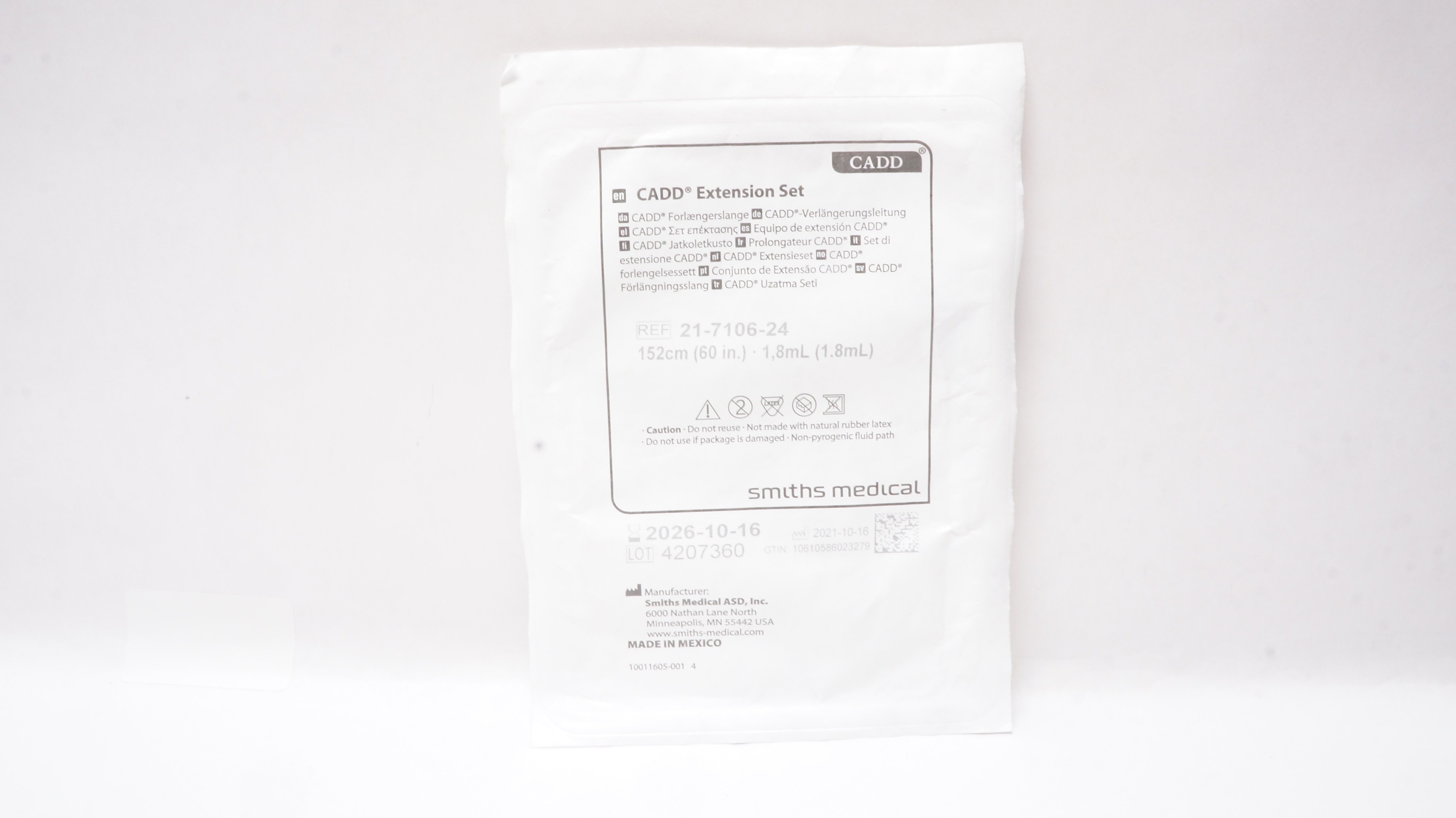 Smiths Medical 21-7106-24 CADD Extension Set 60inch x 1.8mL