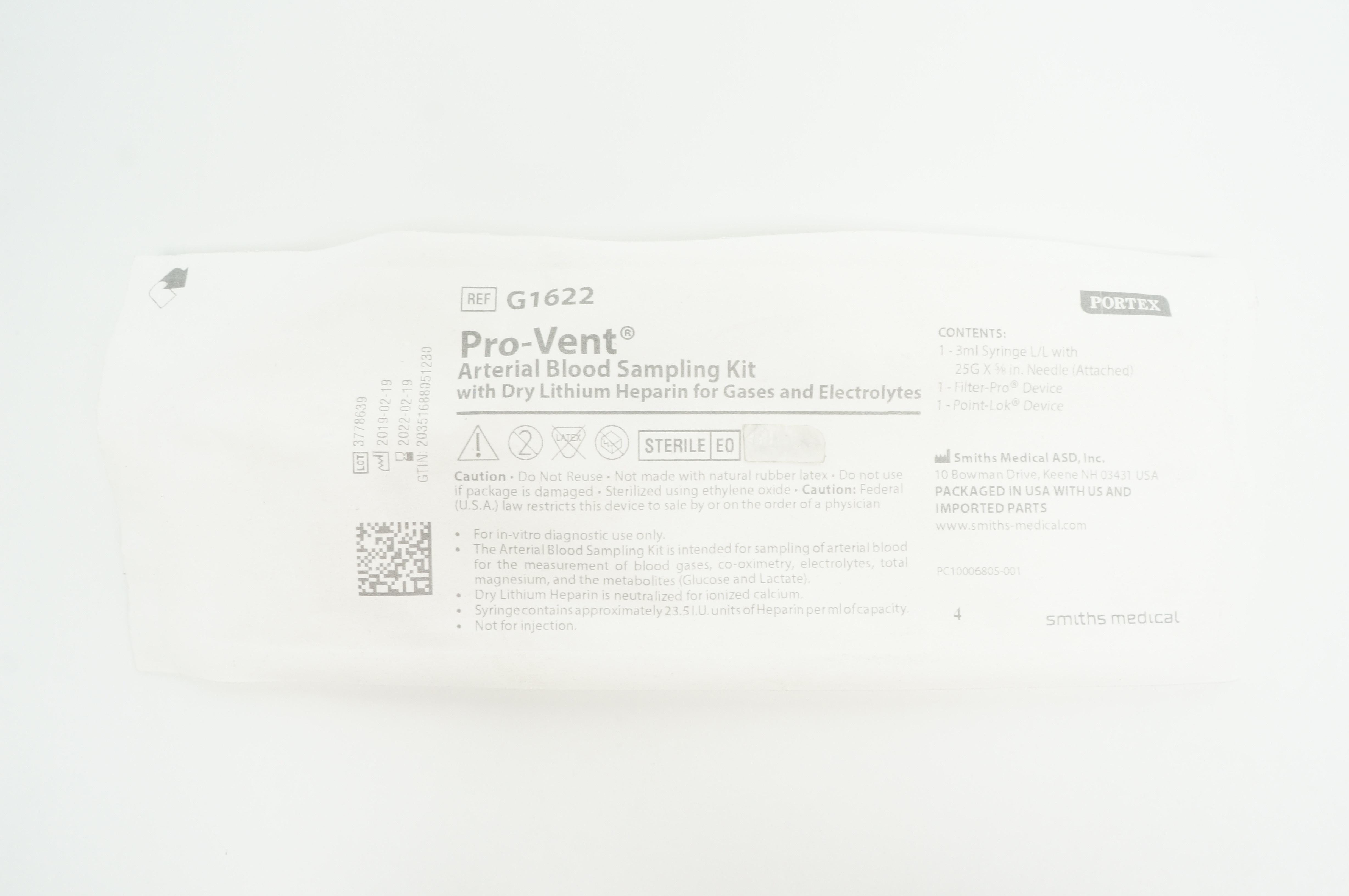 Smiths Medical G1622 Pro-Vent Arterial Blood Sampling Kit