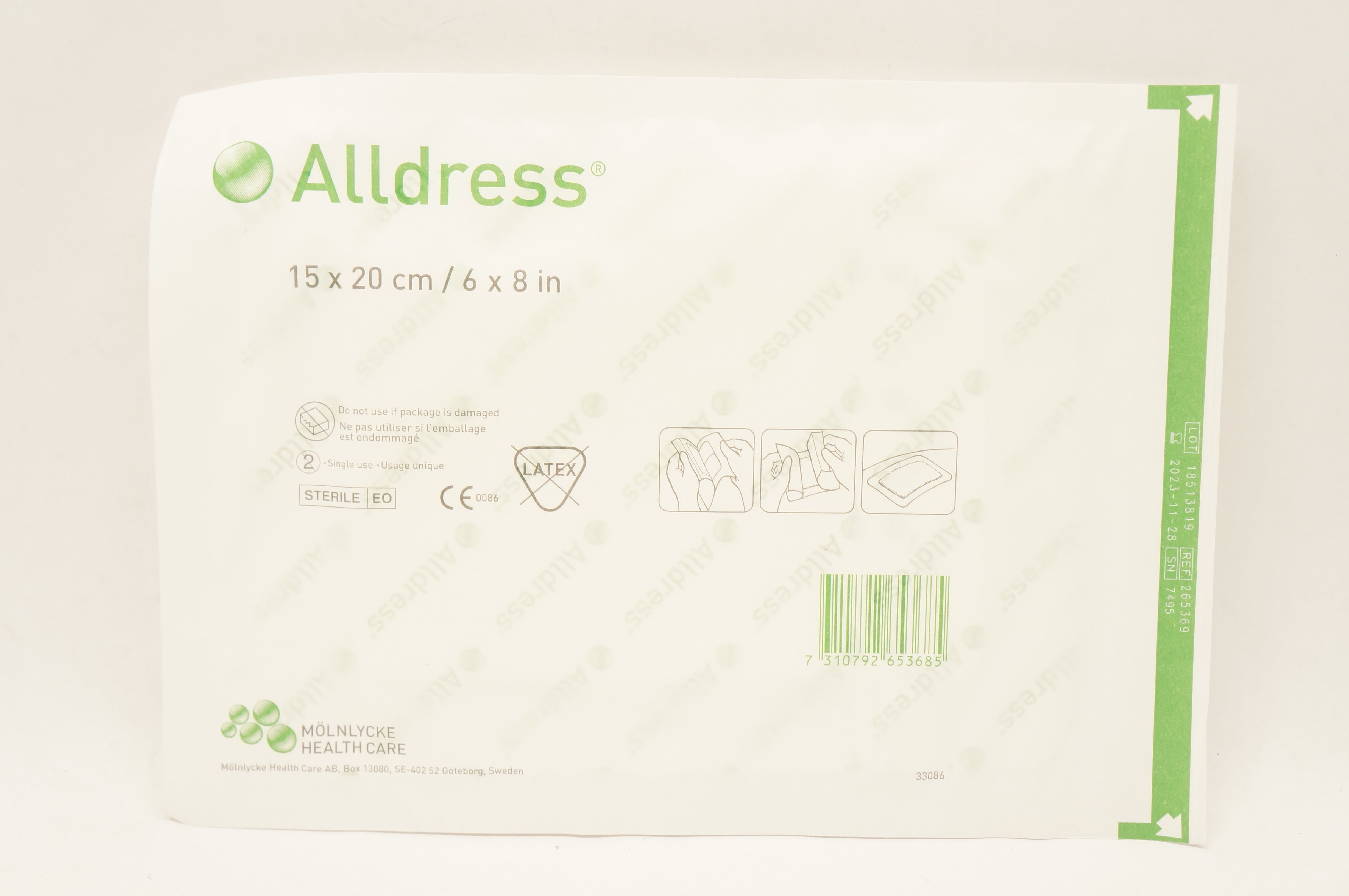Molnlycke 265369 Alldress Absorbent Vapour-Permeable Adhesive Dressing 6 x 8inch