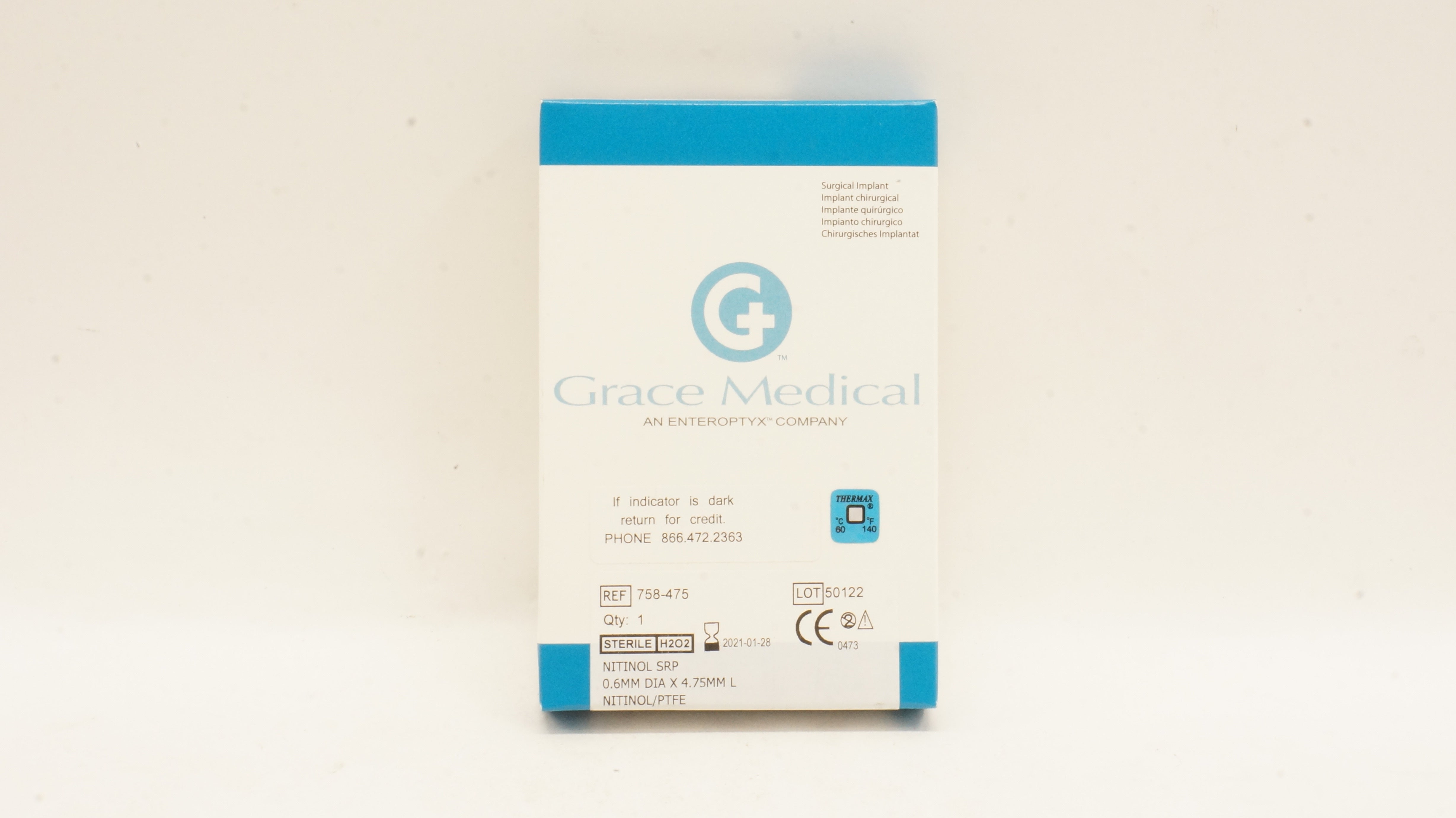 Grace Medical 758-475 Nitinol SRP 0.6mm DIA x 4.75mm L Nitinol/PTFE (x)