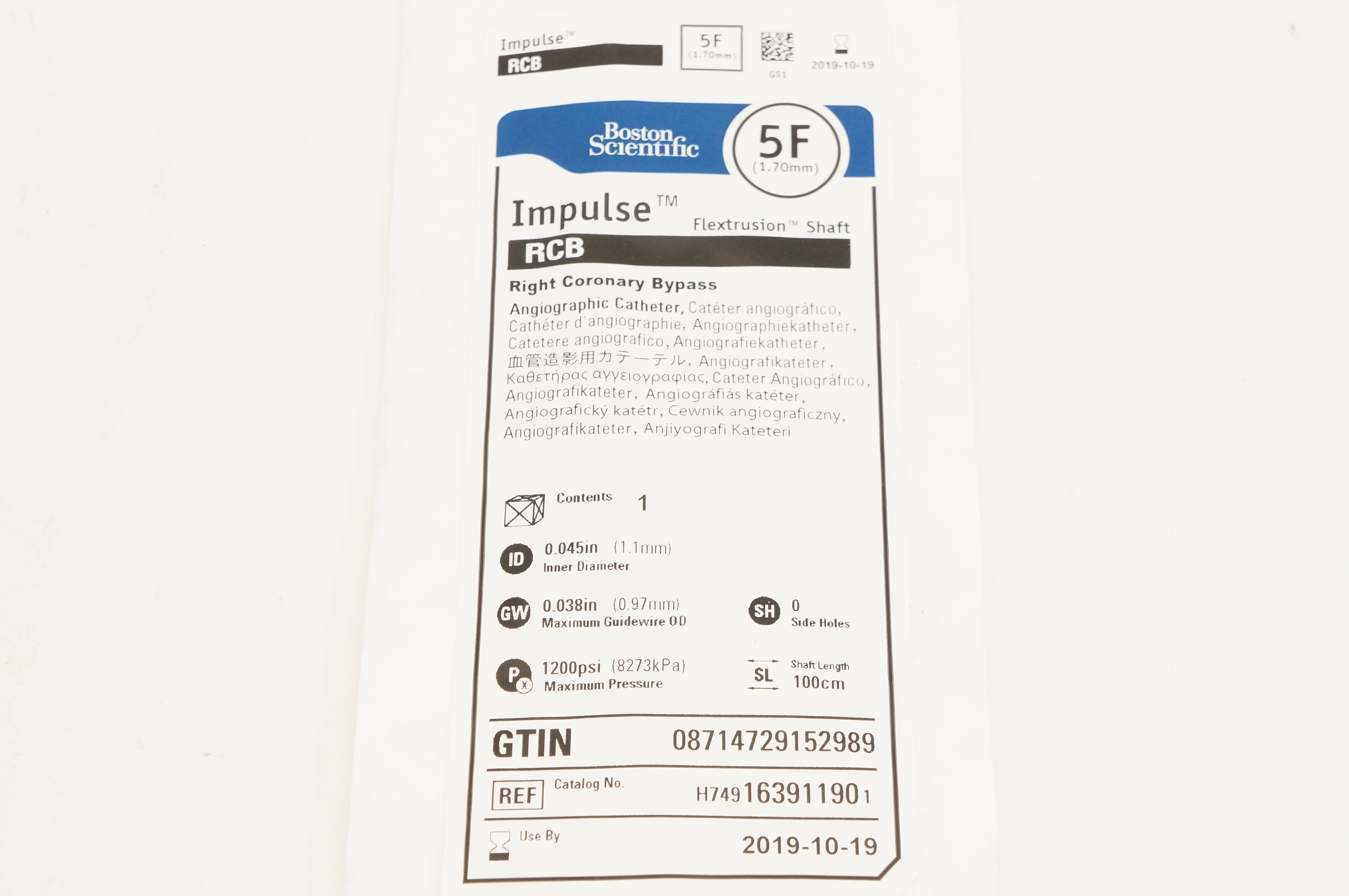 Boston Scientific H749163911901 RCB Angiographic Cath. 5F(x)