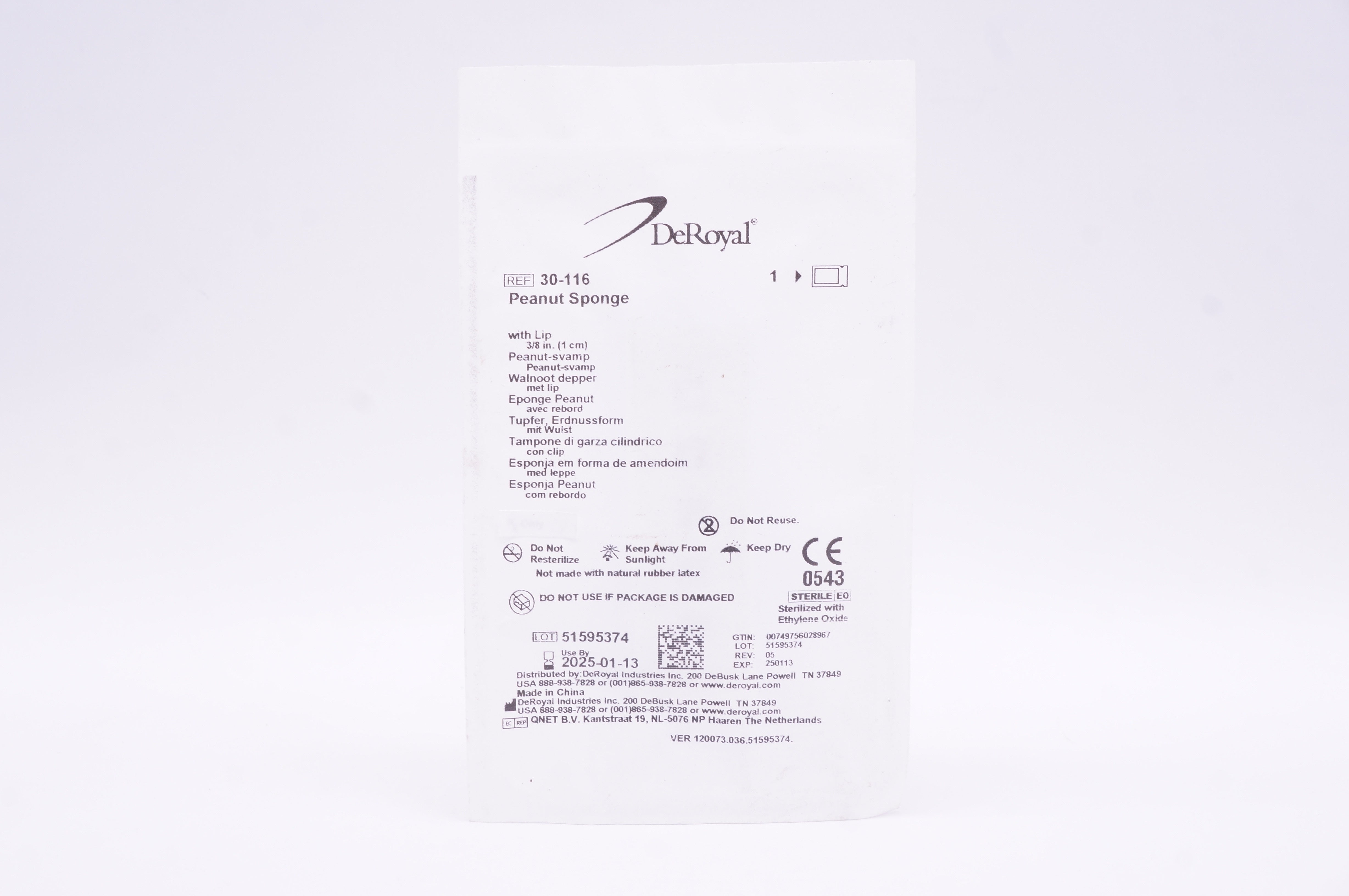 DeRoyal 30-116 Peanut Sponge with Lip 3/8inch