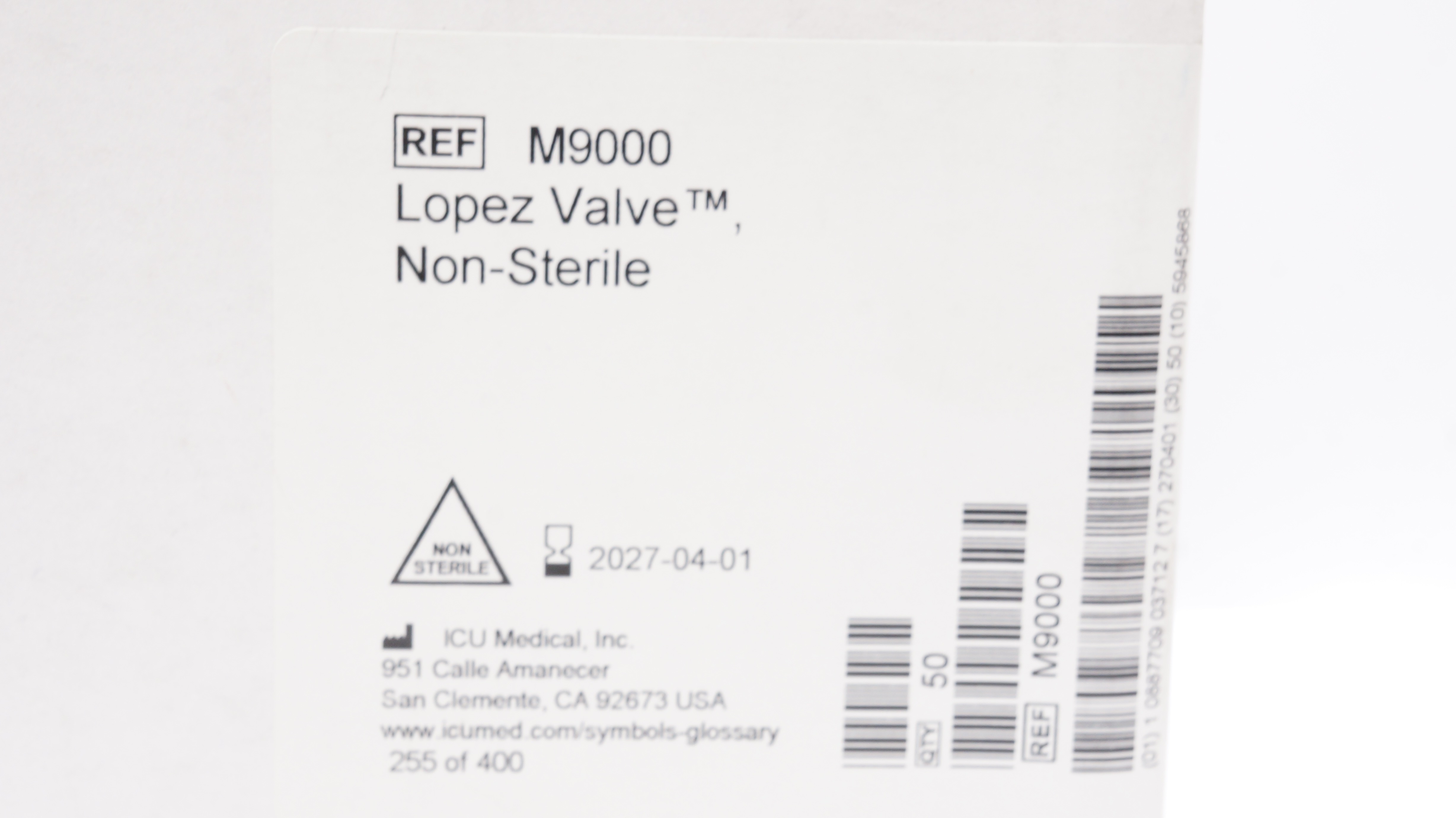 ICU Medical M9000 Lopez Valve Enteral Feeding Tube Non-Sterile - Case of 50