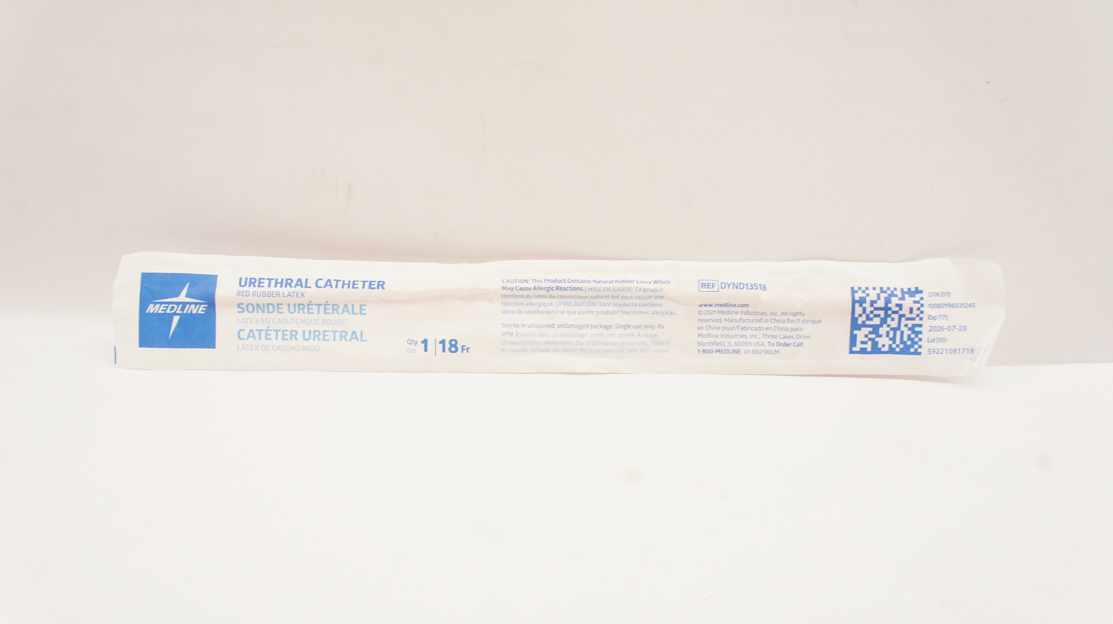 Medline DYND13518 Urethral Cath. 18Fr. Red Rubber Latex