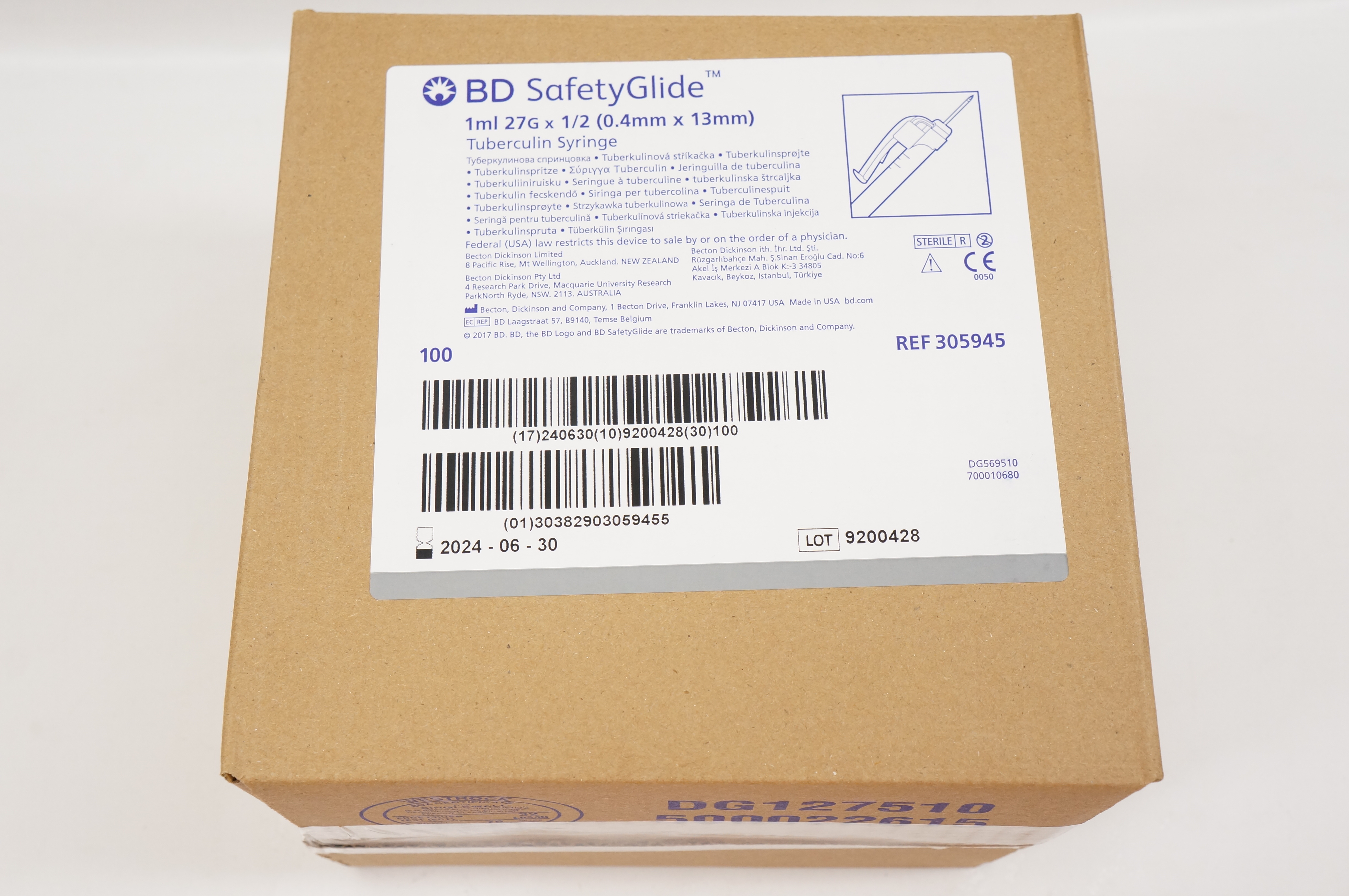 BD 305945 Safety Glide 1ml, 27G x 1/2 - Box of 100