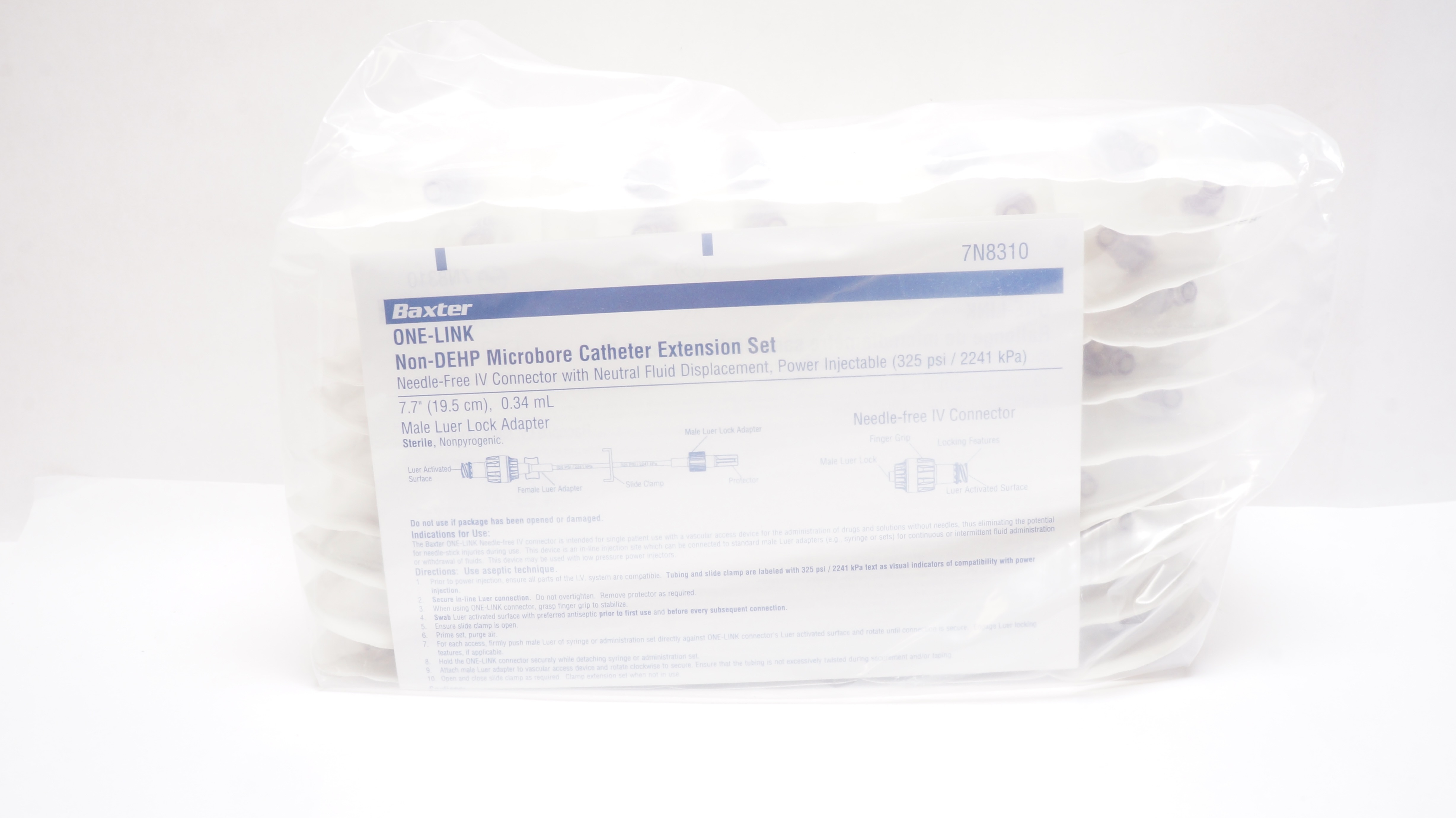 Baxter 7N8310 ONE-LINK Microbore Cath. Extension Set 7.7inch x 0.34mL -Pack of 5