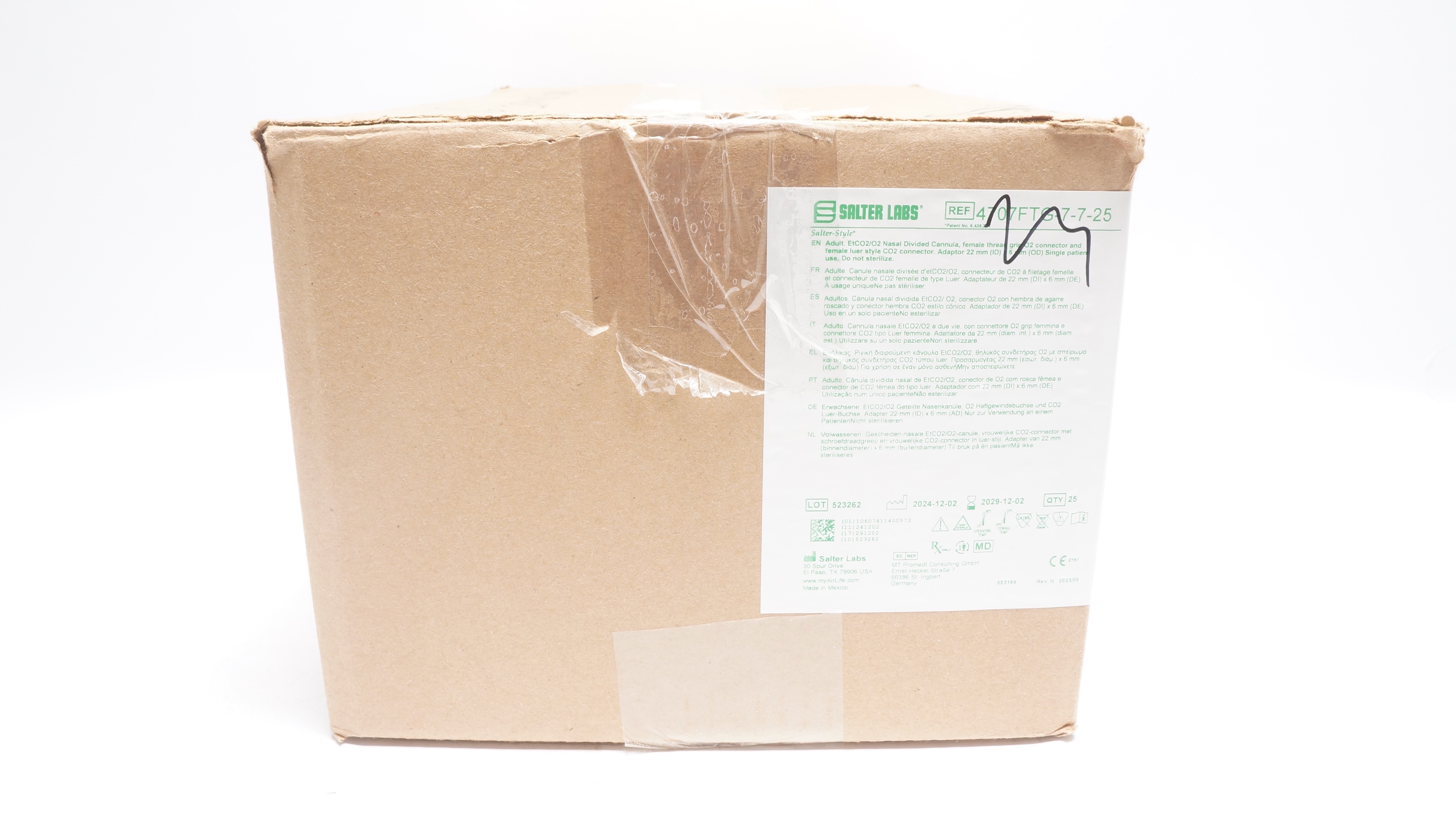 Salter Labs 4707-7-7 Salter-Style Adult EtCO2/O2 Nasal Divided Cannula-Box of 25