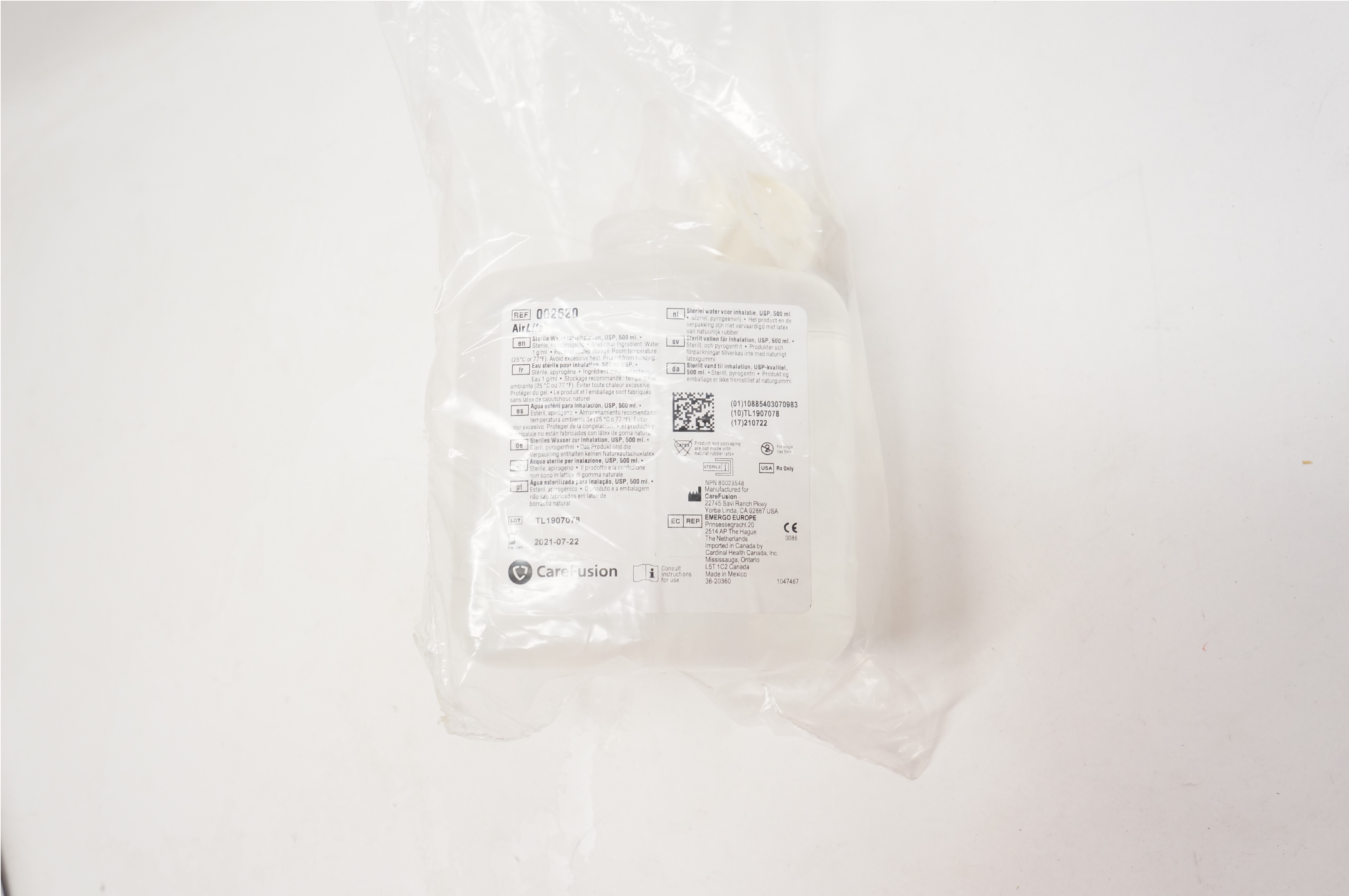 CareFusion 002620 AirLife Sterile Water for Inhalation