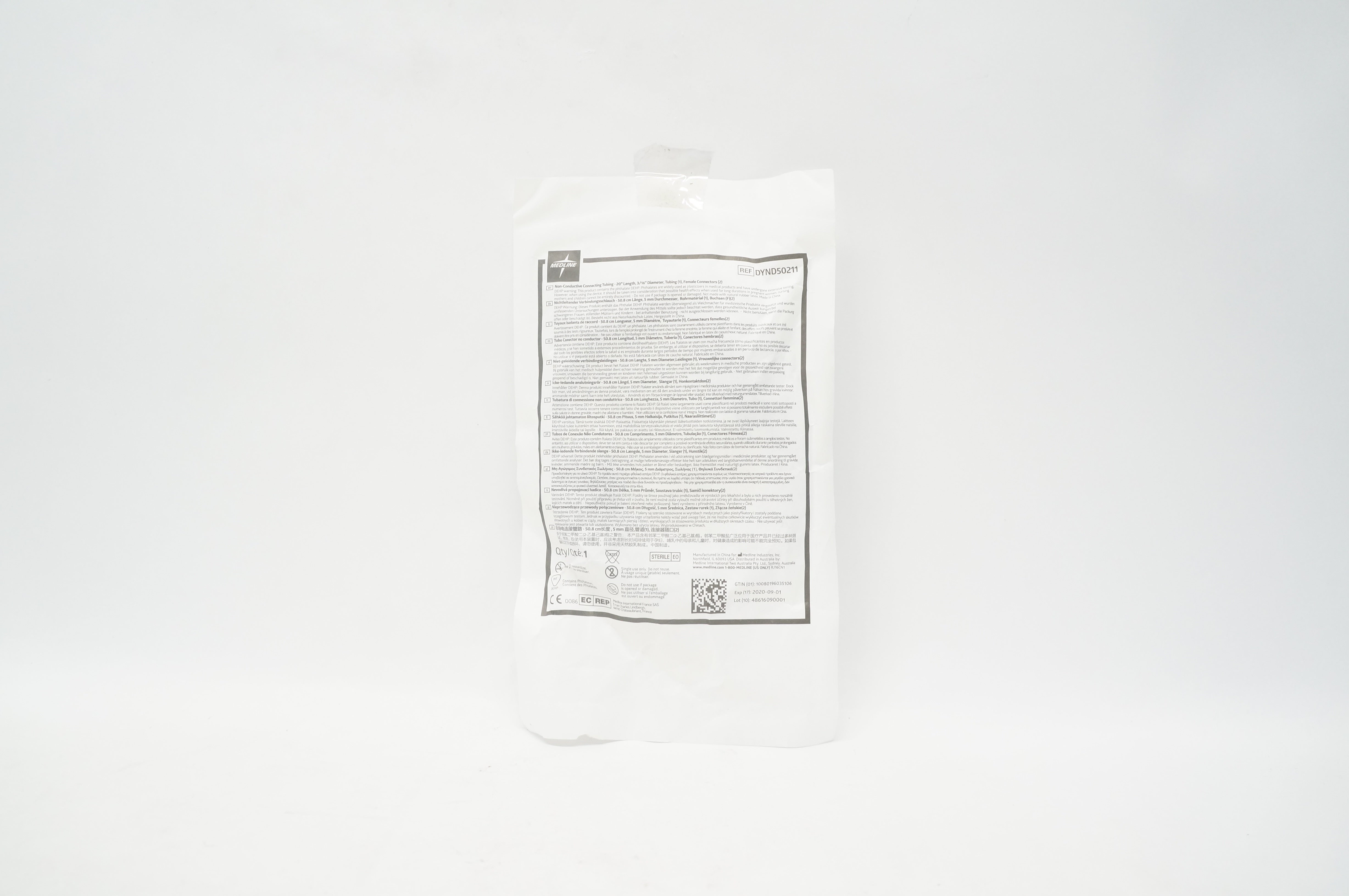 Medline DYND50211 Non-Conductive Connecting Tubing 3/16 inch x 20 inch (x)