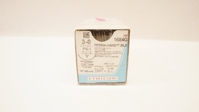 Ethicon 1684G 3-0 Perma-Hand PS-1 24mm 3/8c Reverse Cutting 18in(x)-Box of12