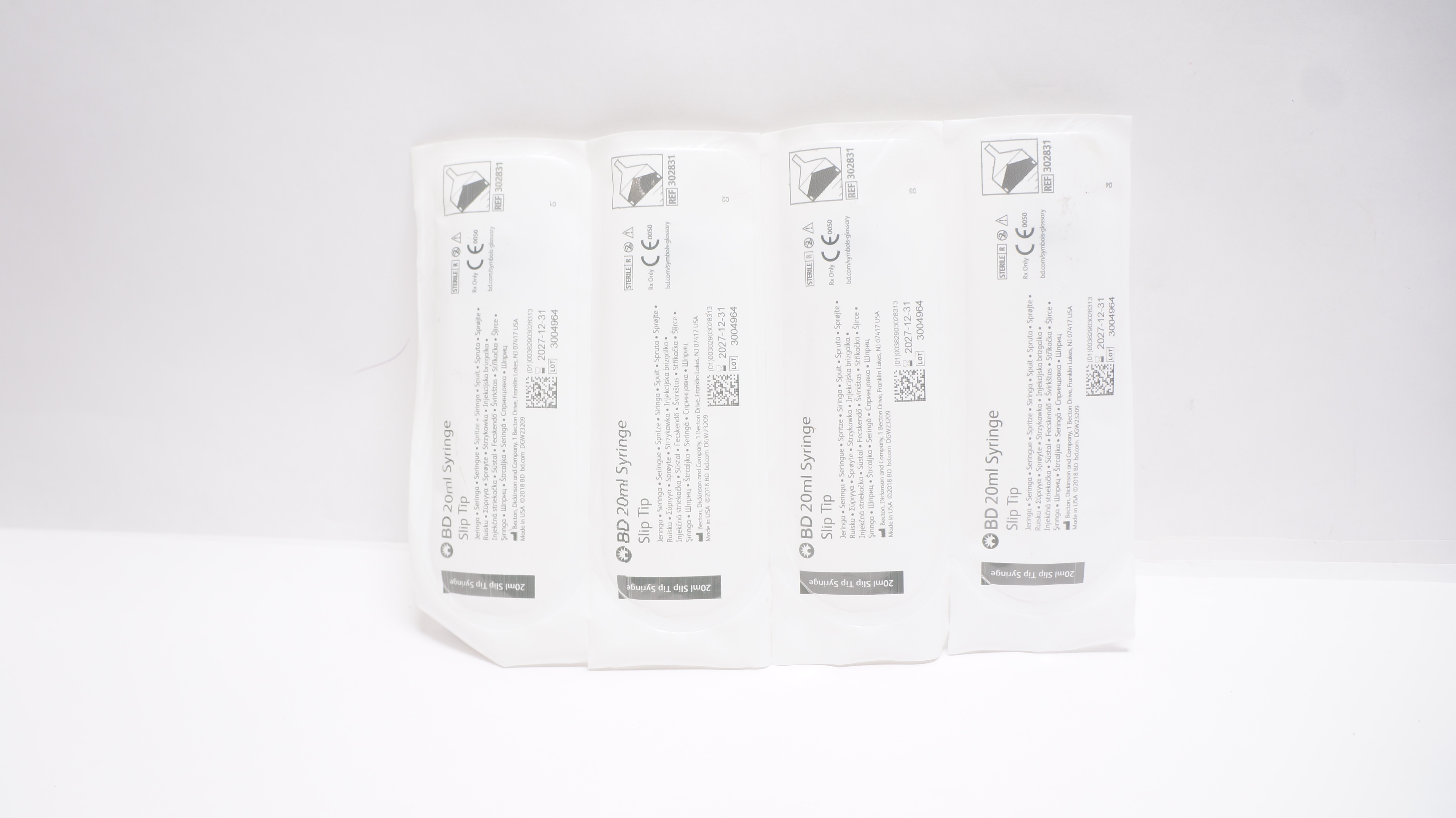 BD 302831 20ml Slip Tip Syringe - Pack of 4