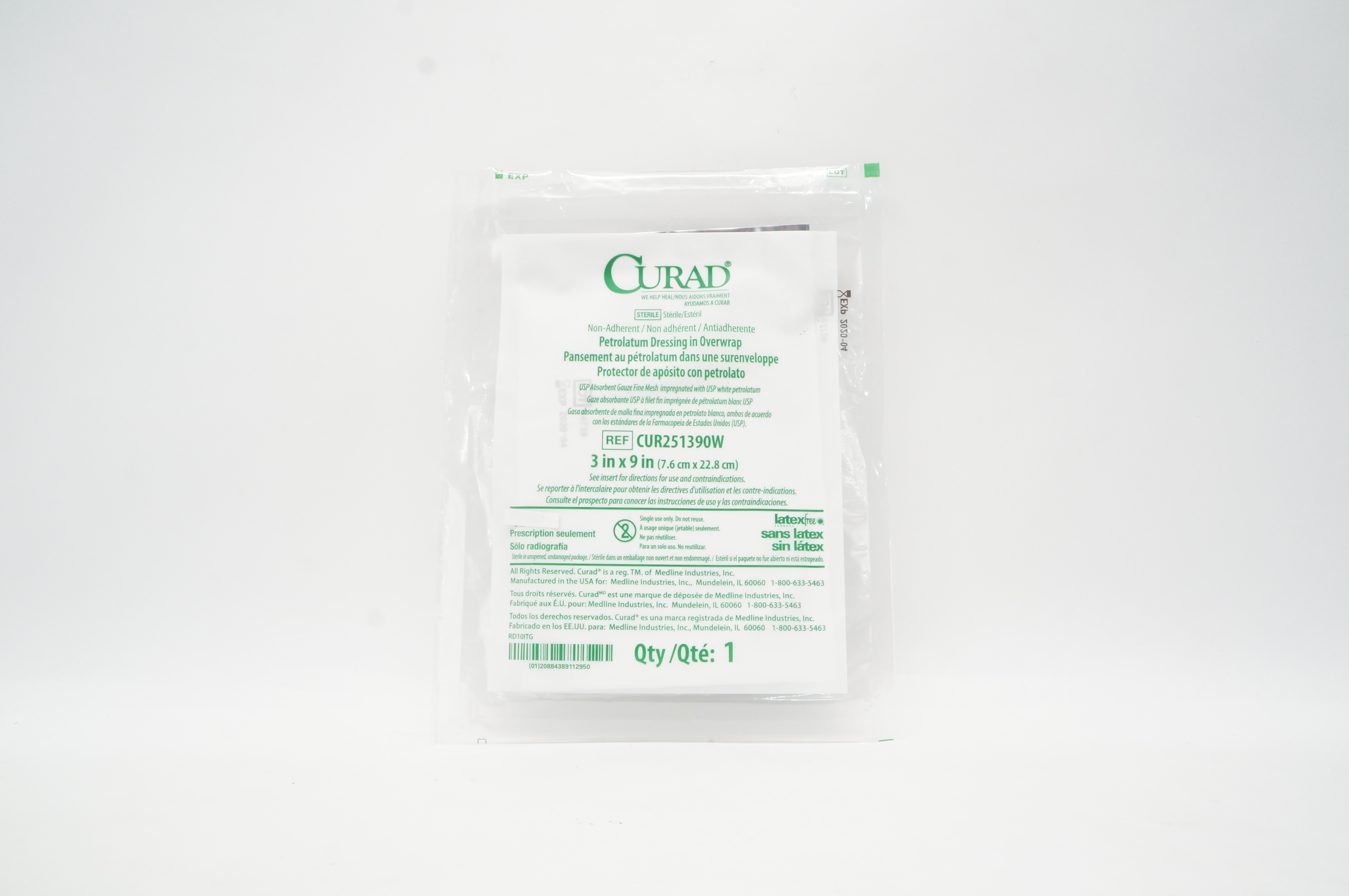 Medline CUR251390W Curad Petrolatum Dressing in Overwrap 3 x 9inch (x)